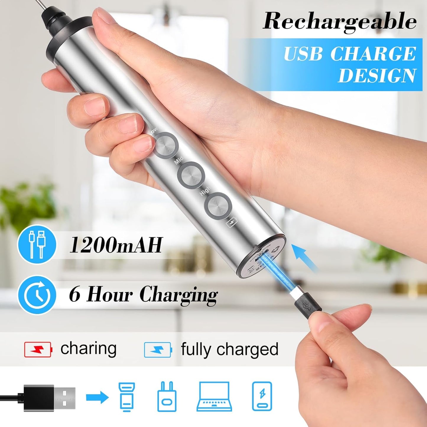 Elektrischer Milchaufschäumer USB, Edelstahl Schneebesen, frother new