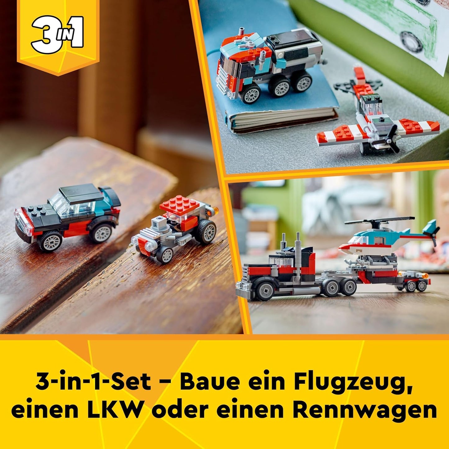 Tieflader mit Hubschrauber, Flatbed Truck With Helicopter 31146