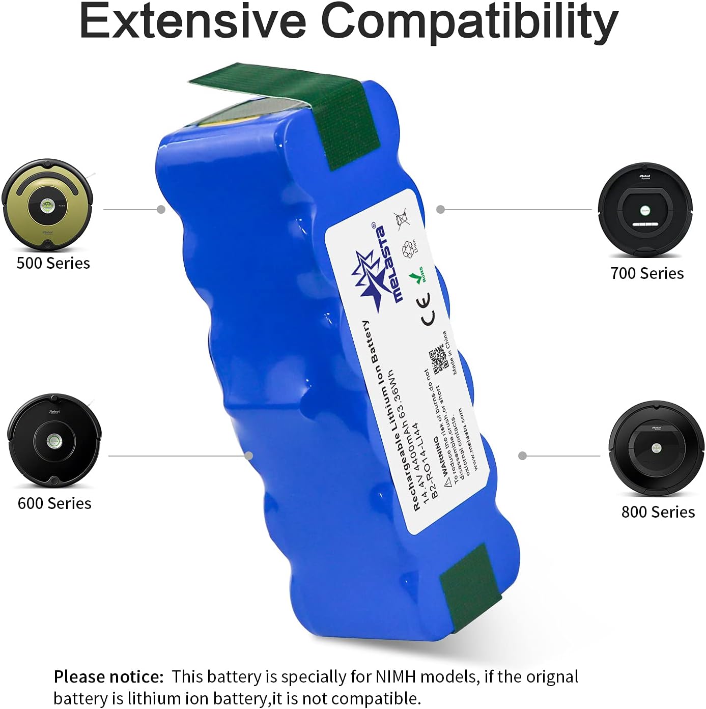 Ersatzakku für iRobot Roomba Serien 500-800, 4400mAh