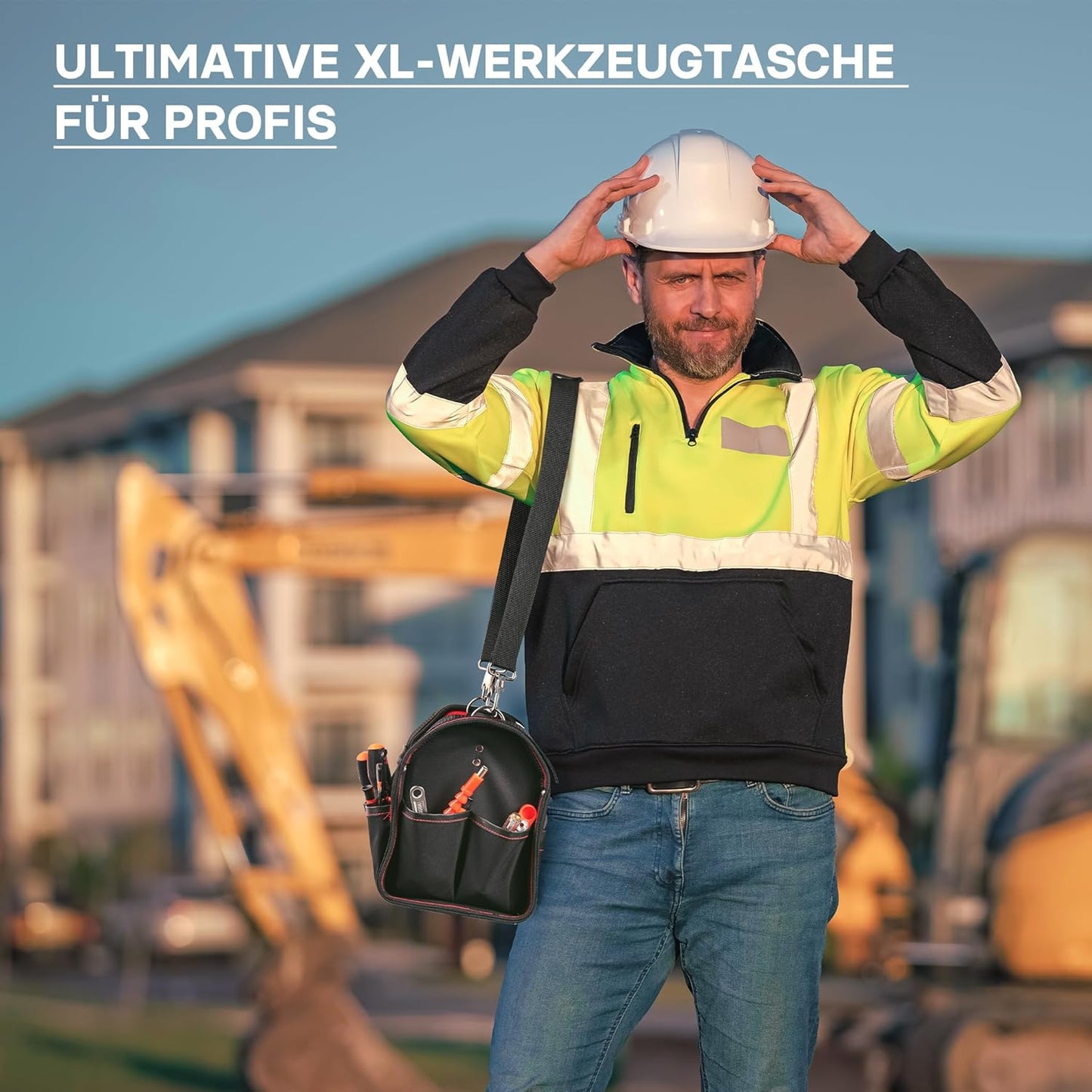 Werkzeugtasche XL mit Schultergurt und Fächern, 44x22x25 cm
