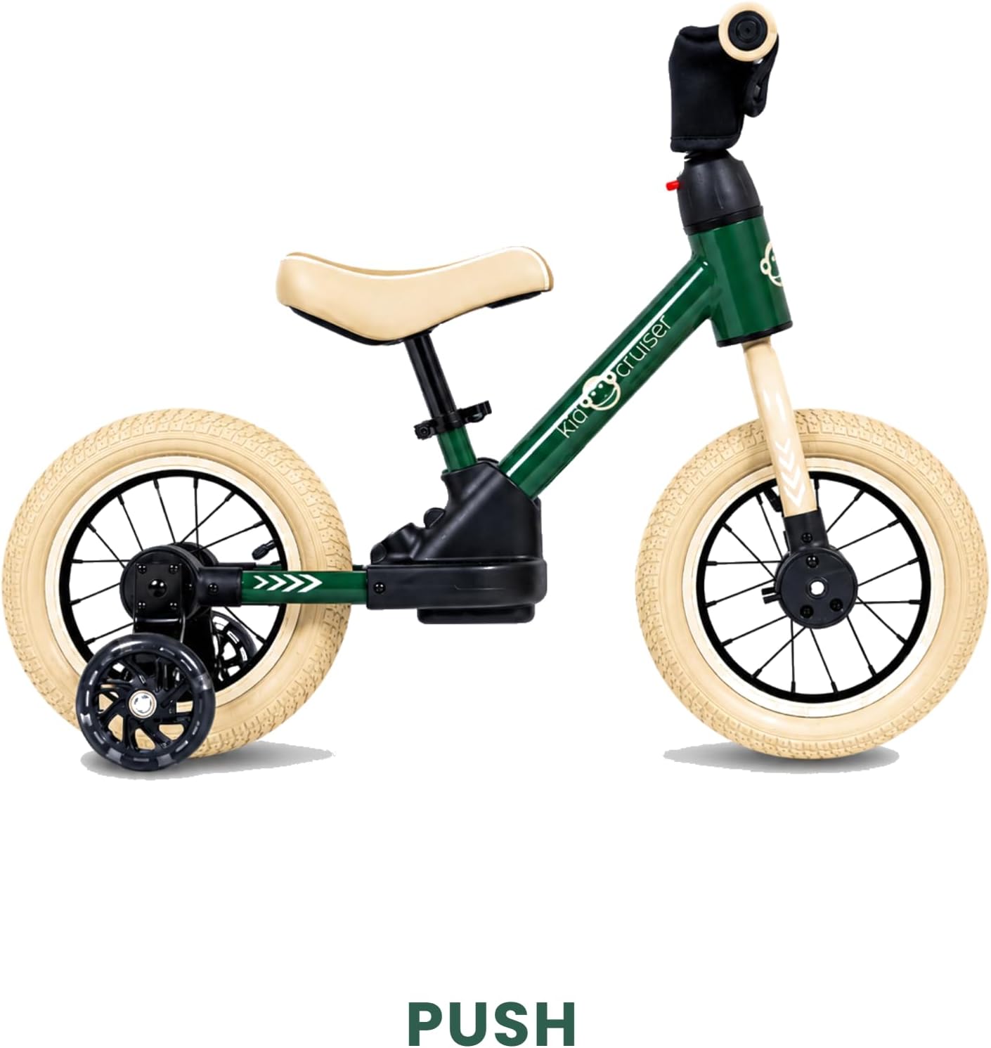 Pedalplay 3-in-1 Laufrad mit LED-Stützrädern & Pedalen, Waldgrün & cremiges Weiss