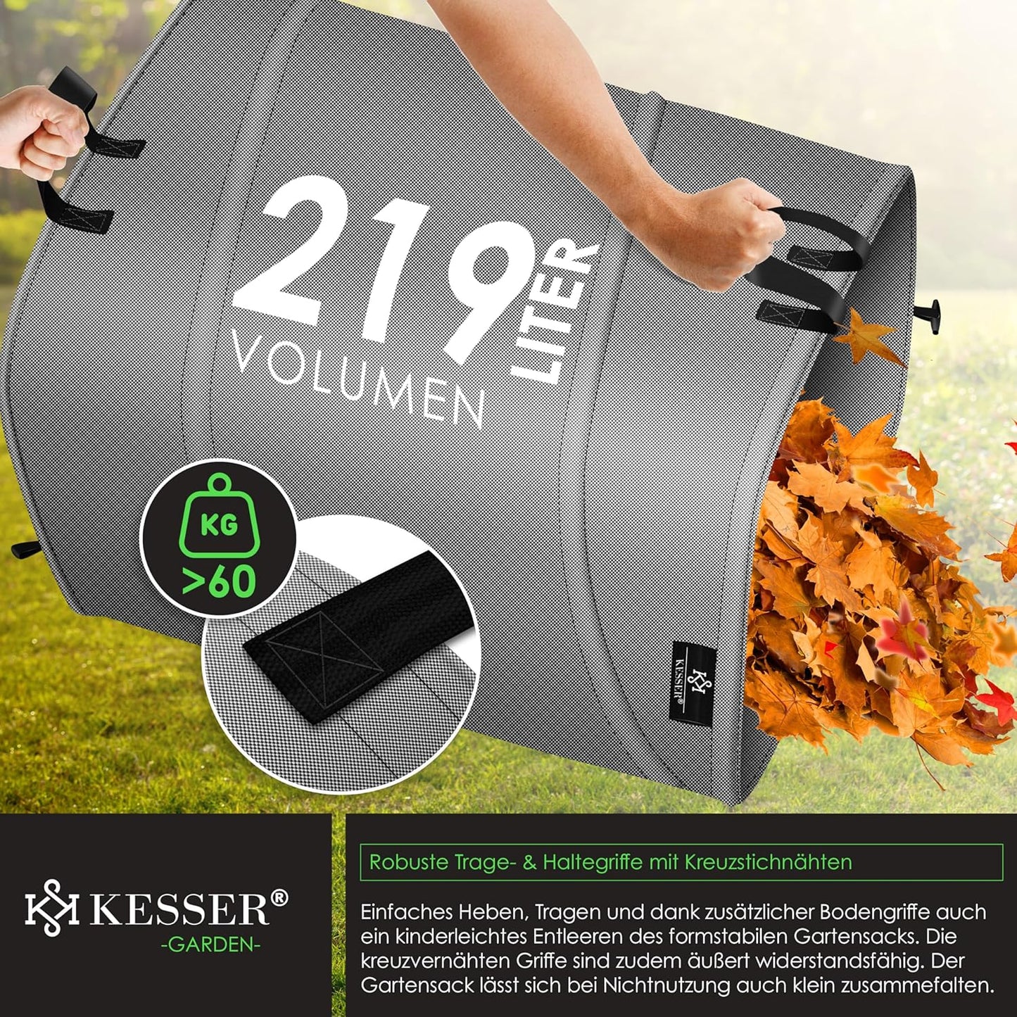 Pop-Up Gartensack mit 219 Liter Volumen, 1x 219 Liter Grau / Schwarz