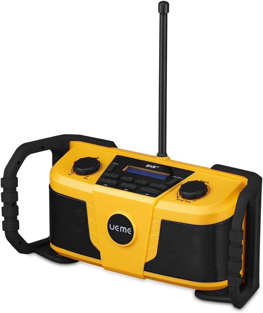 Baustellenradio mit Bluetooth und Wecker, Gelb-Schwarz