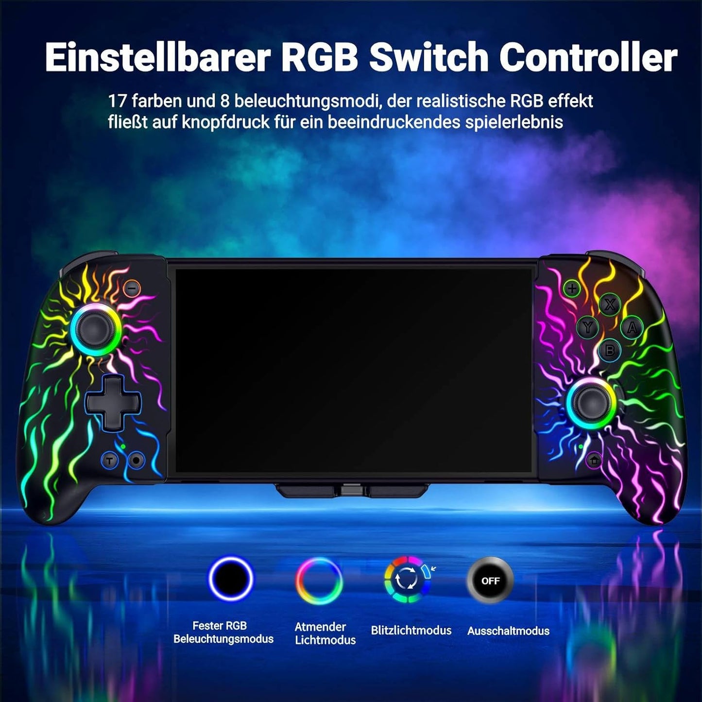 Bluetooth-Controller für Switch mit RGB und Makro-Funktion, Schwarz Flammen Muster