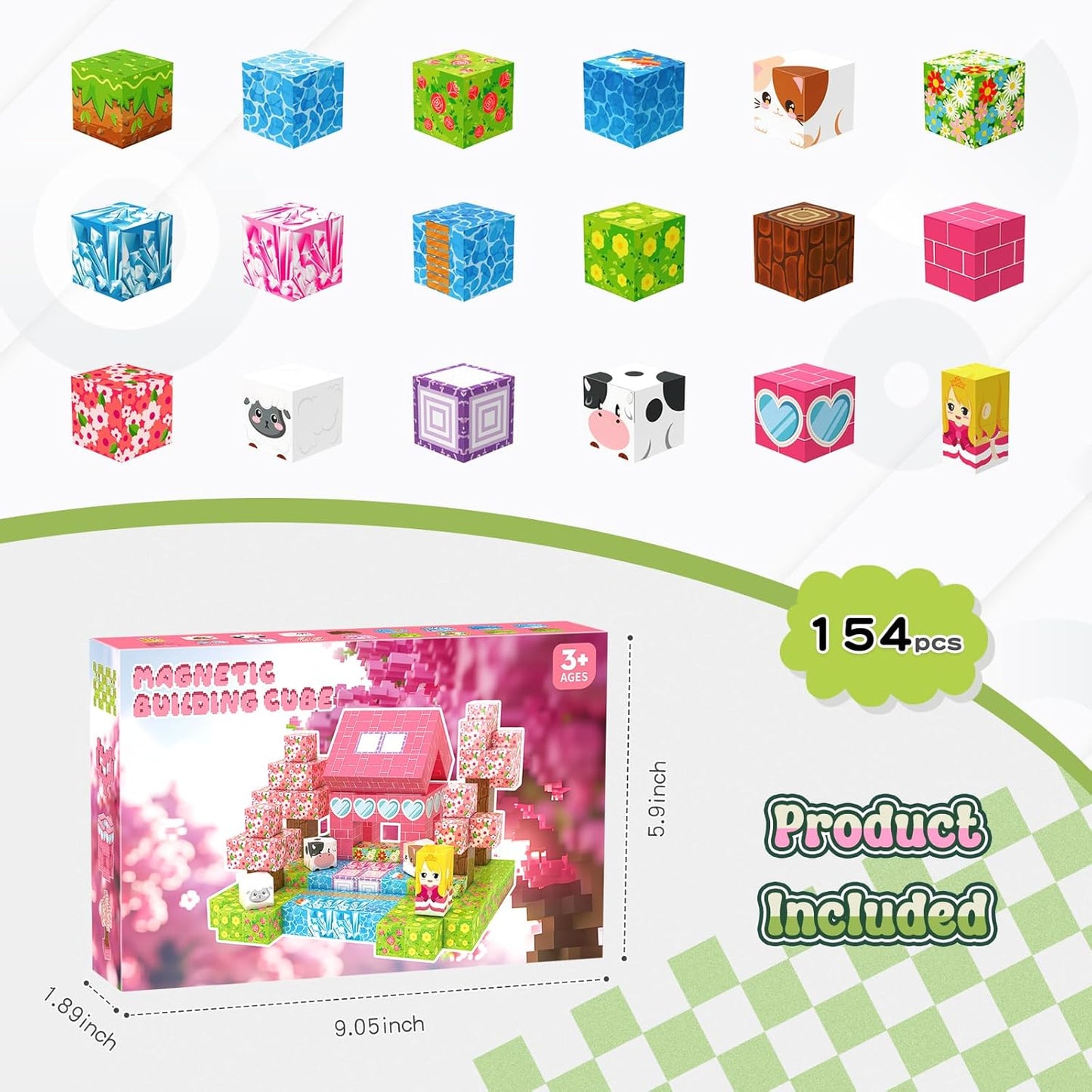 Magnetische Bausteine Blöcke-Set, Rosa + Grün