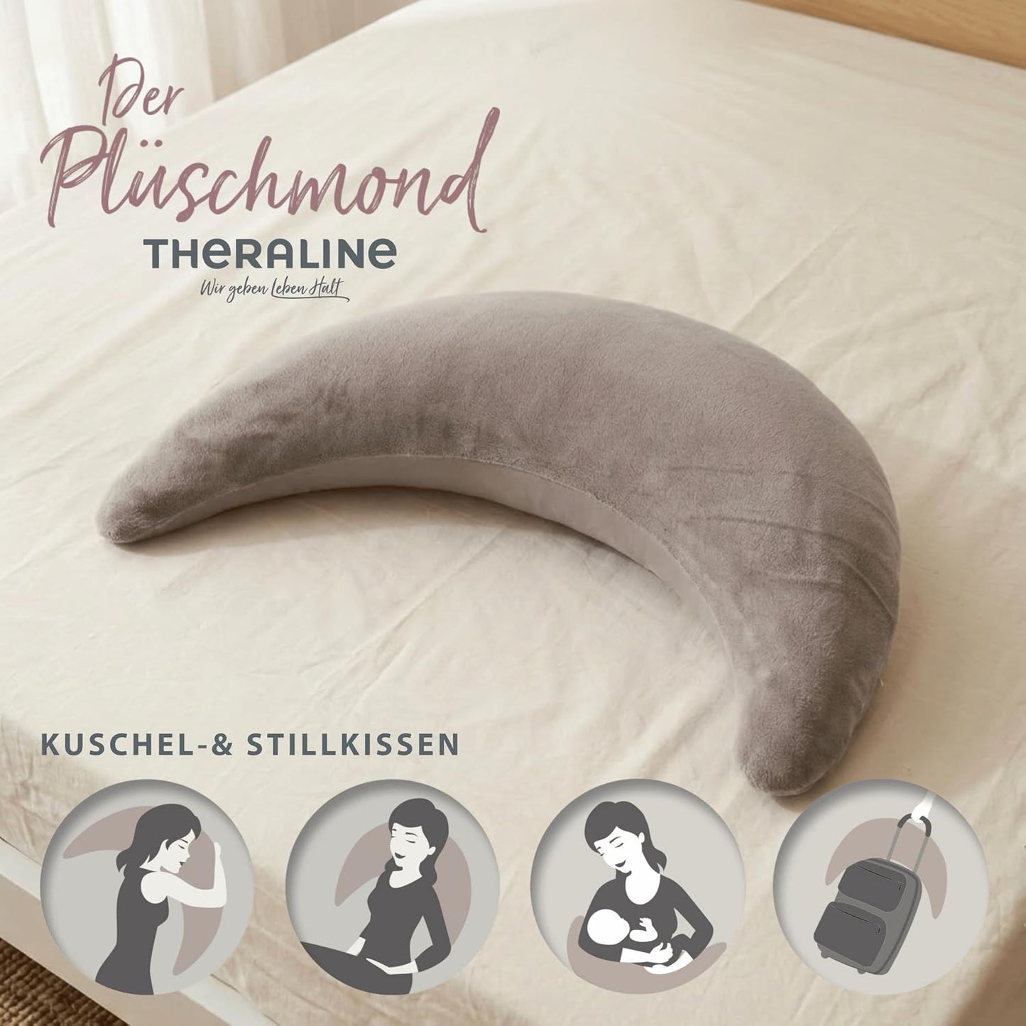 Ergonomisches Plüschmond-Stillkissen, Taupe