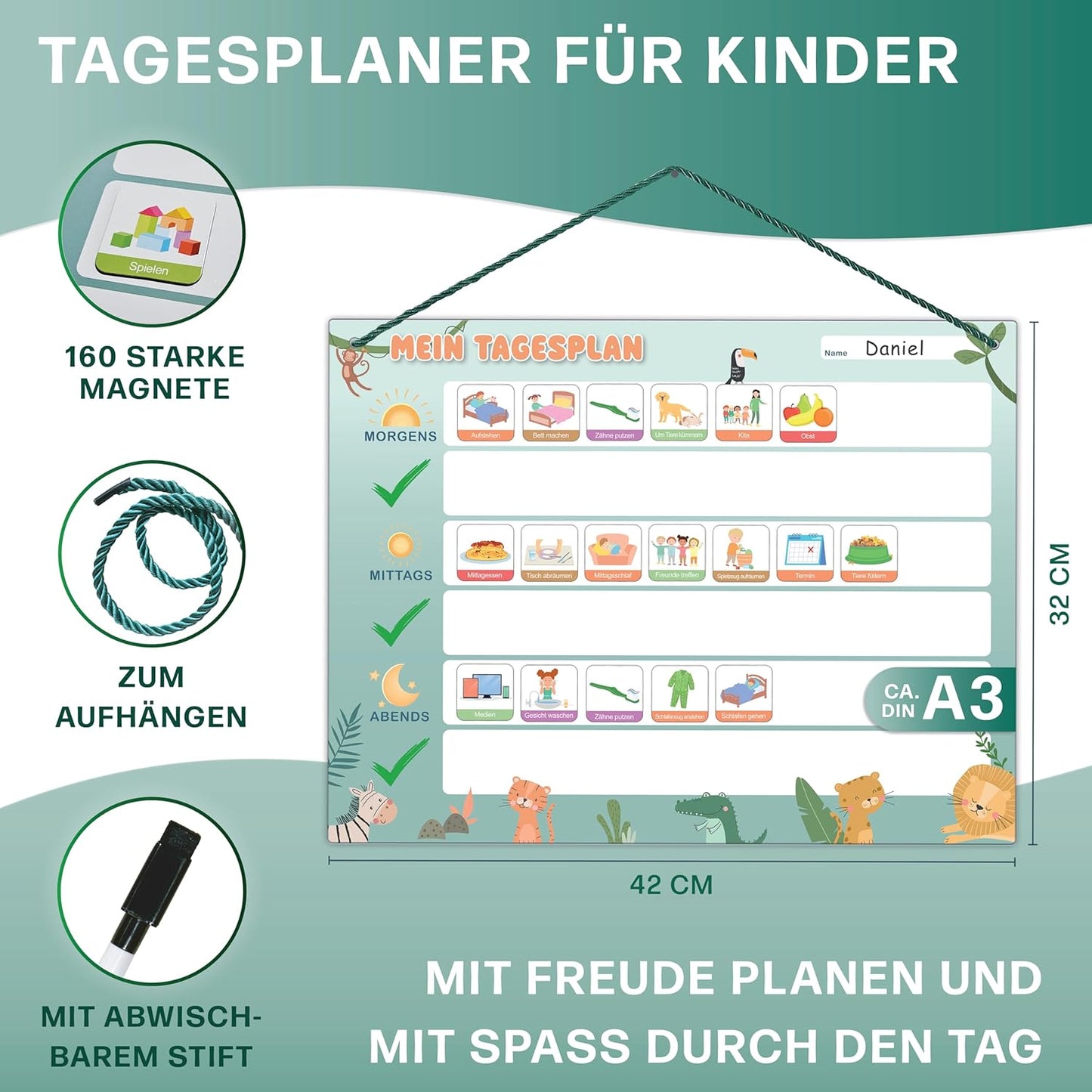 Montessori Magnet-Tagesplaner für Kinder (inkl. 160 Magnete), Tagesplan