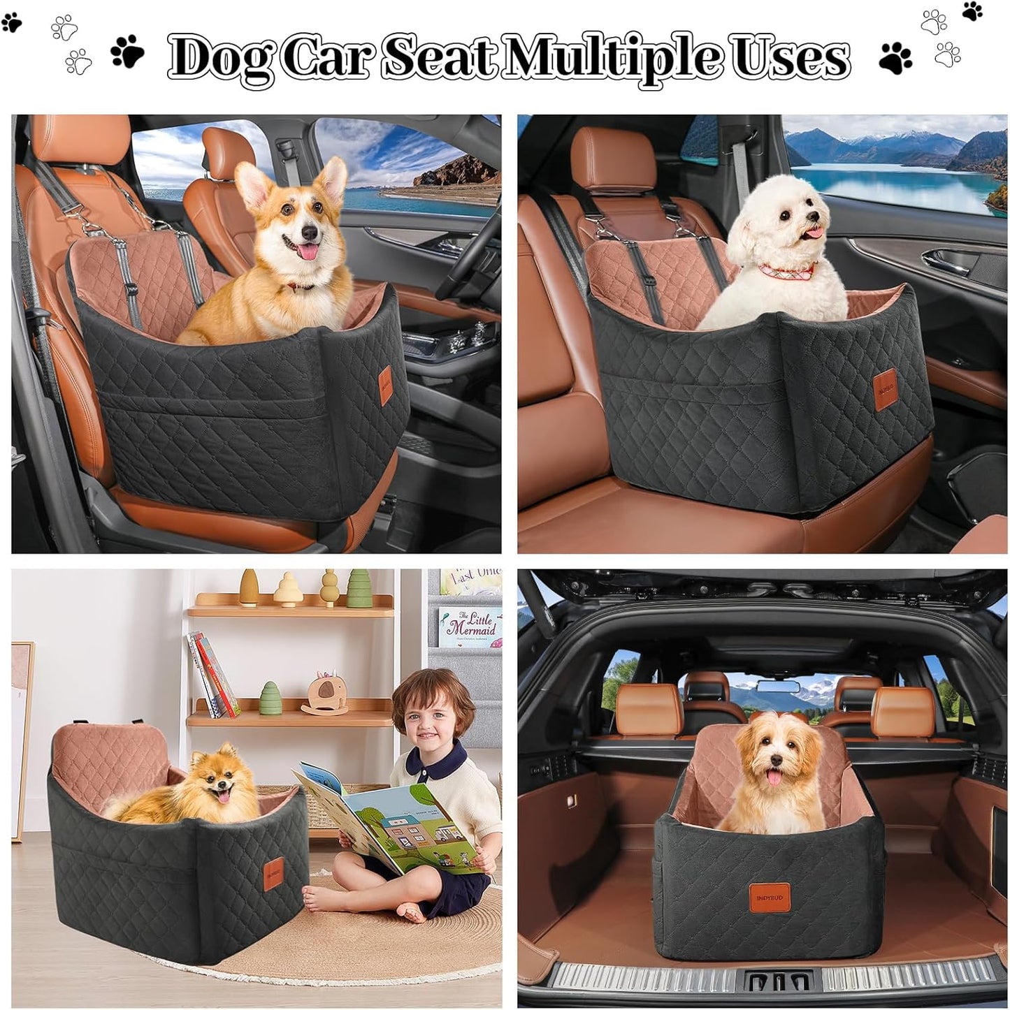 Autositz für kleine Hunde und Katzen, Schwarz Braun Mittel