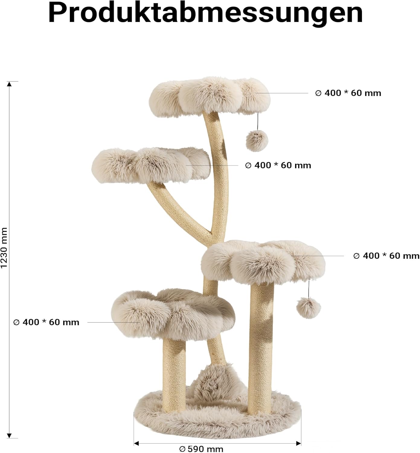 Designer Kratzbaum mit Plüsch & Sisal, 123 cm, 123cm