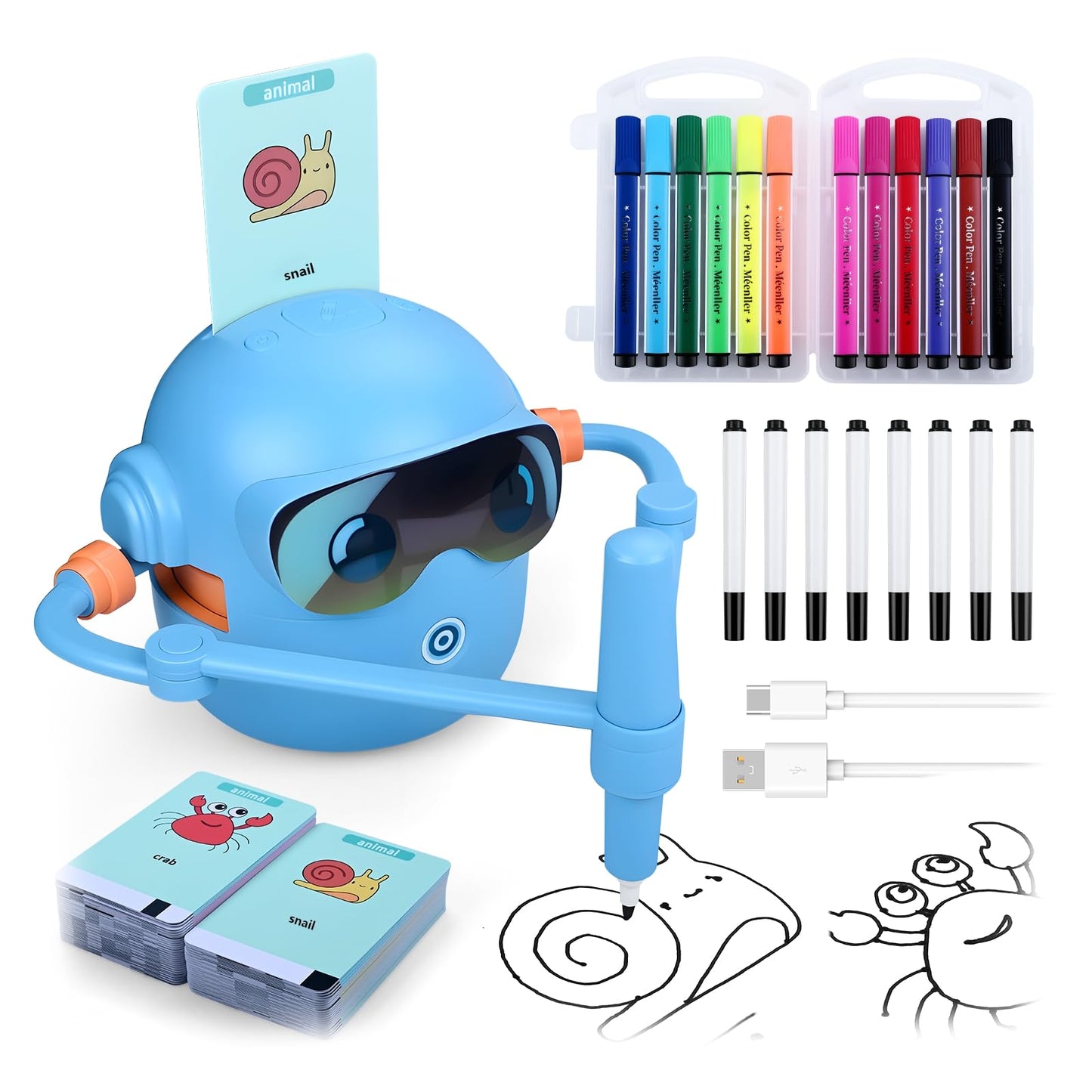 Interaktiver Zeichenroboter für Kinder mit Zeichenkarten, Blau
