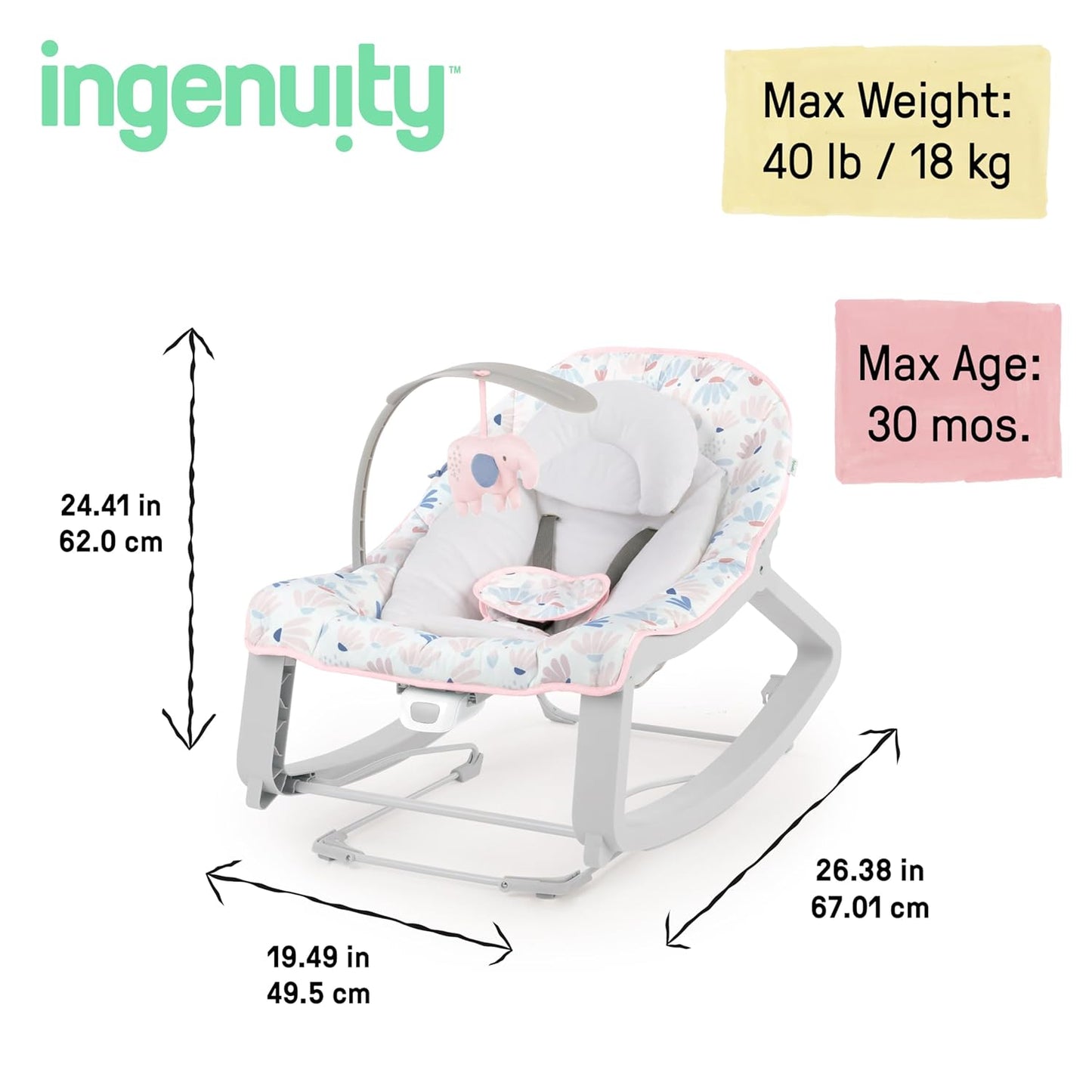 3-in-1 Babywippe mit Vibration und Spielbogen, Burst