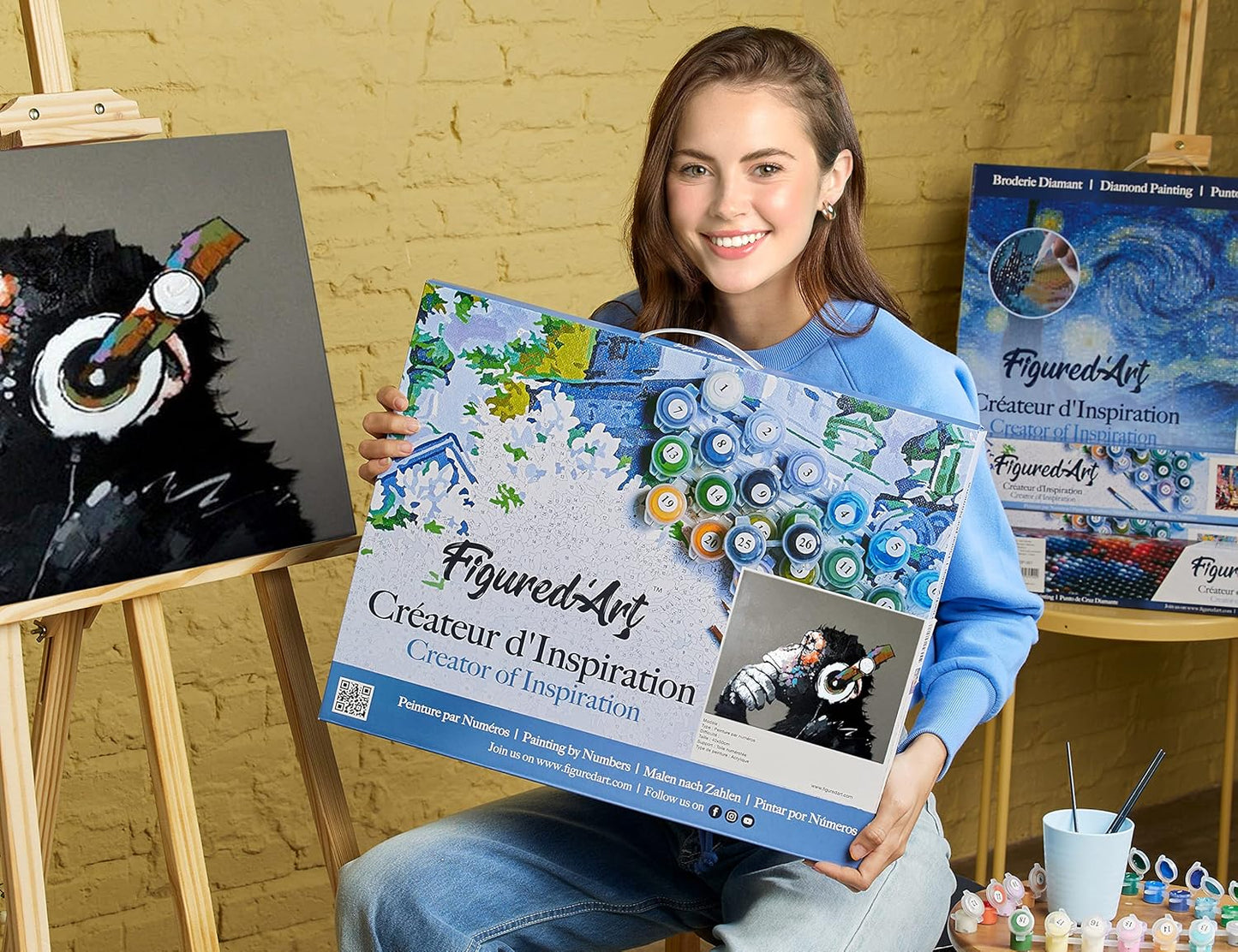 Malen nach Zahlen Affe mit Kopfhörer, Affe mit Kopfhörer 40x50cm Mit Rahmen (bereits gespannt)