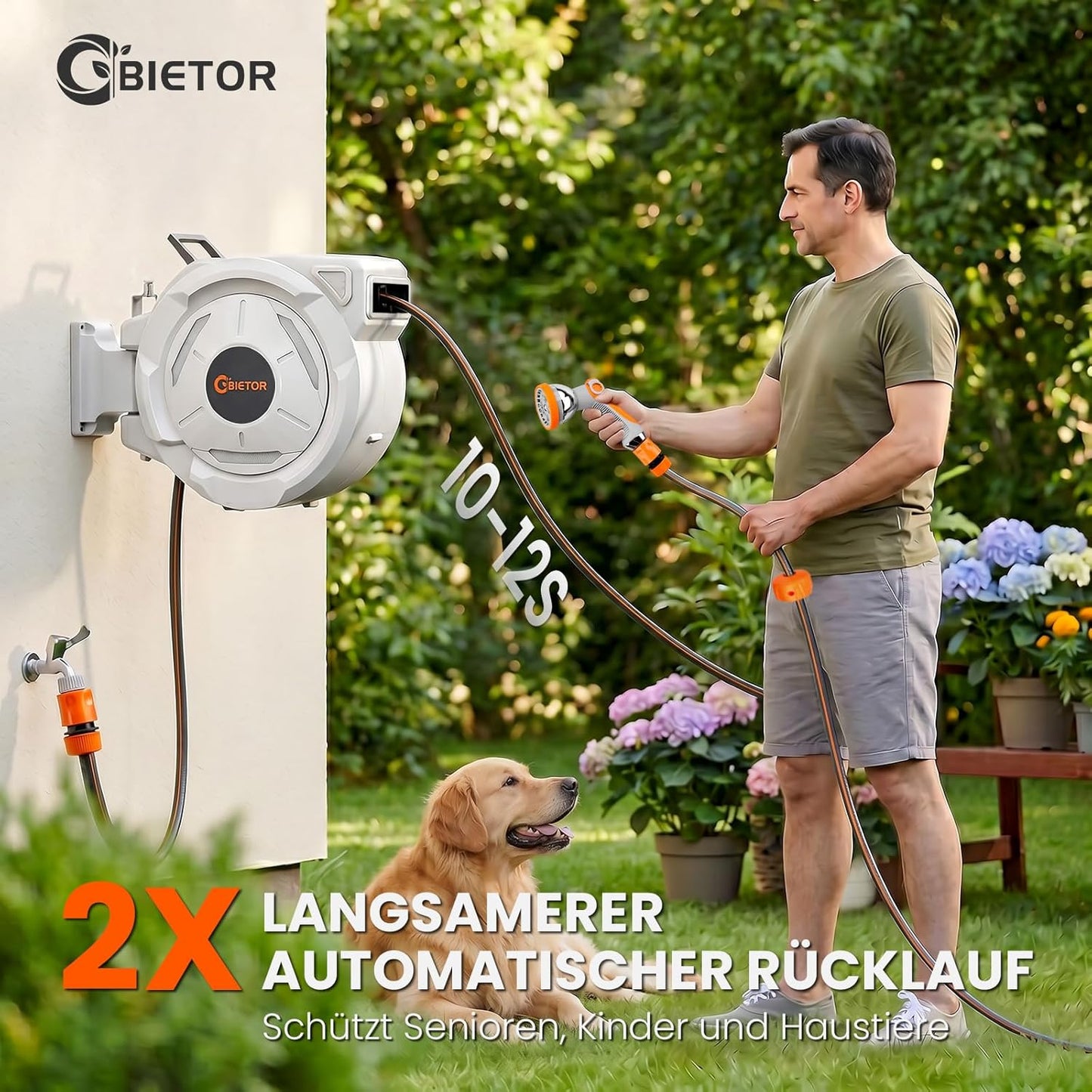 Schwenkbare Schlauchtrommel mit Gartenbrause, 30M