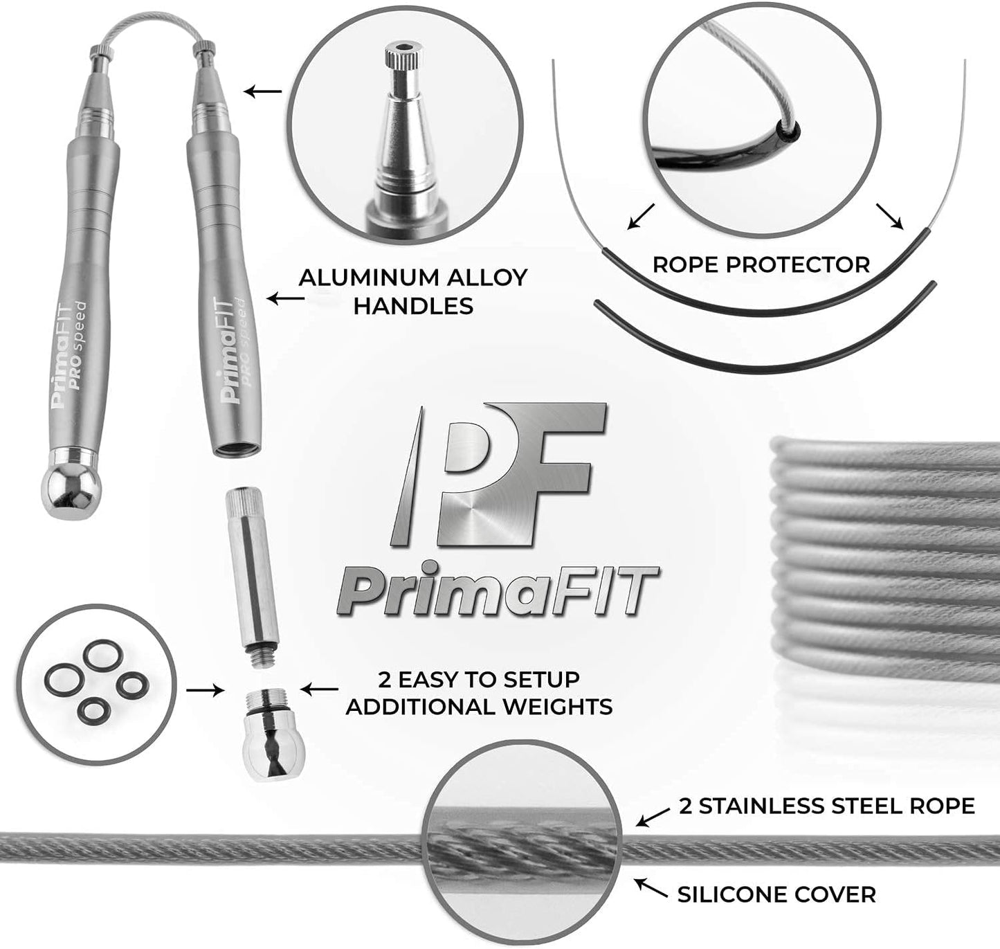Fitness Springseil mit Gewichten & Kugellager, Silber
