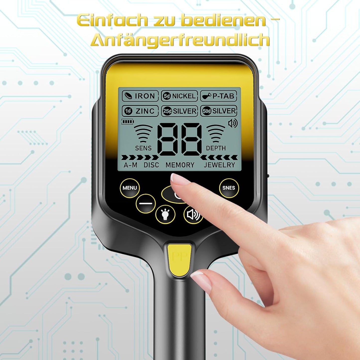 Metalldetektor mit Pinpointer & Akku, Silbergrau
