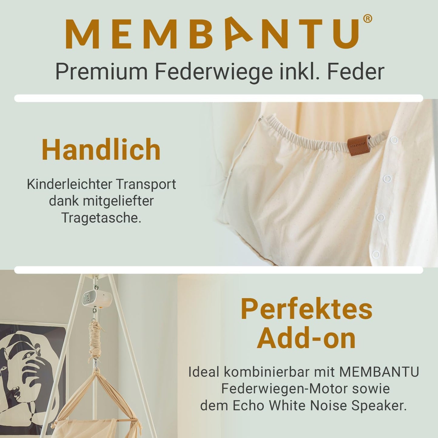 Baby-Federwiege mit Bio-Baumwolle und Baldachin
