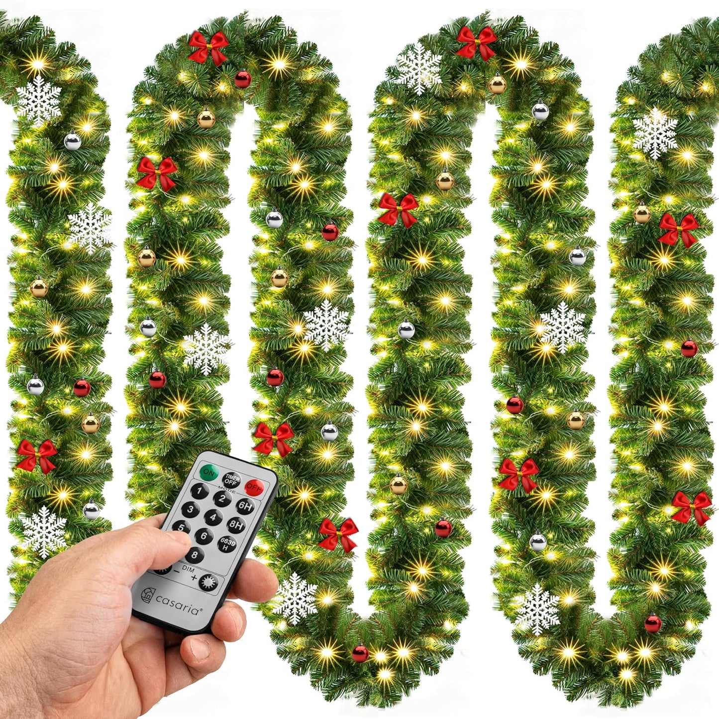Weihnachtsgirlande, 5m geschmückt (80 LEDs) inkl. Fernbedienung