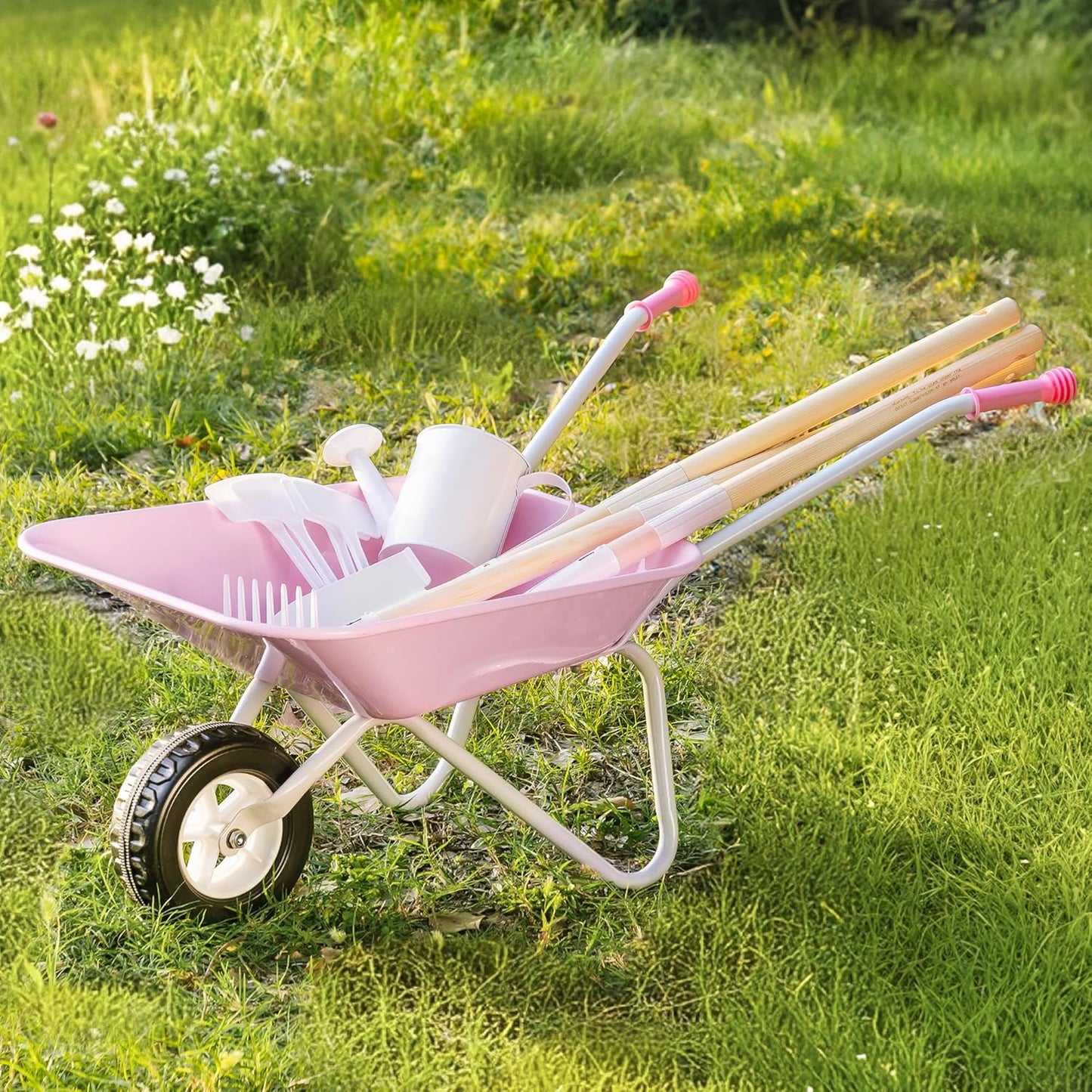 Kinderschubkarre mit Gartengeräte-Set, Rosa