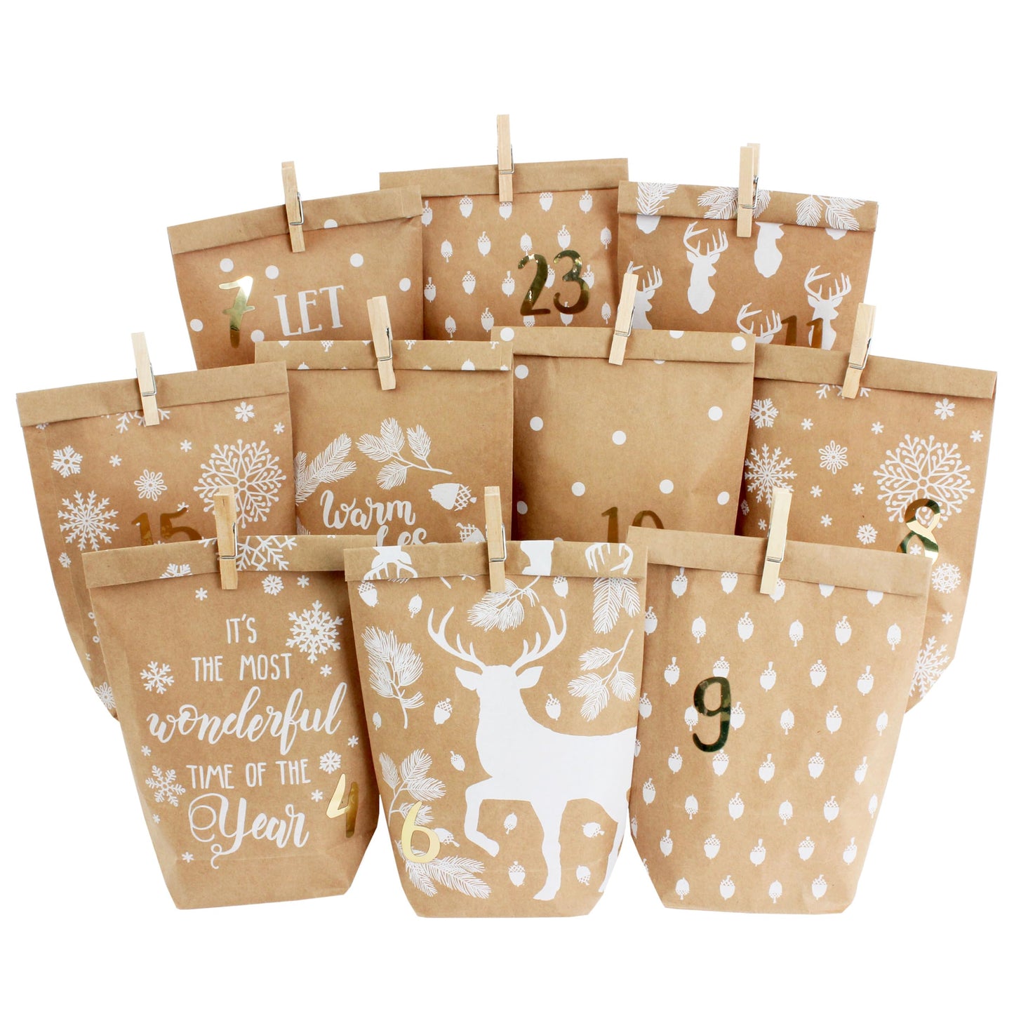 Adventskalender DIY-Papierbeutel, Packpapier-weiss
