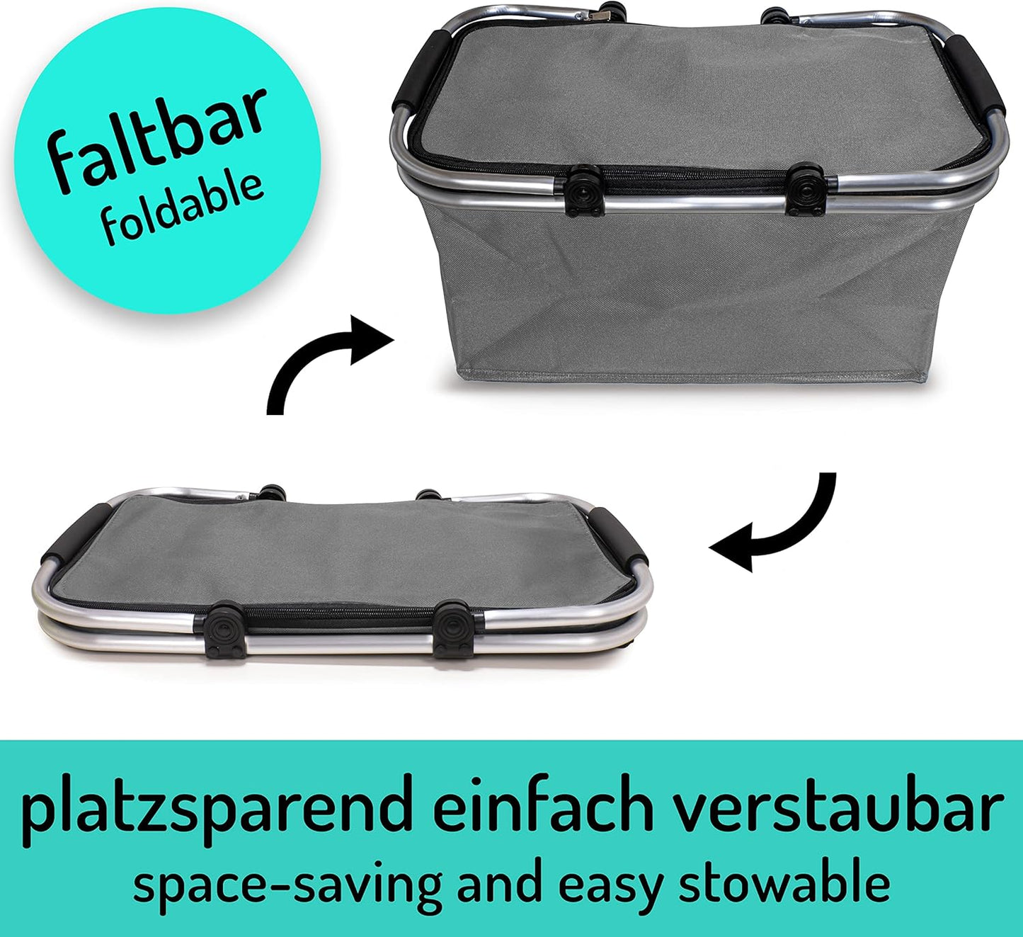 Faltbarer Isolier-Einkaufskorb, 4er-Set, Thermo - 4x Pack Grau