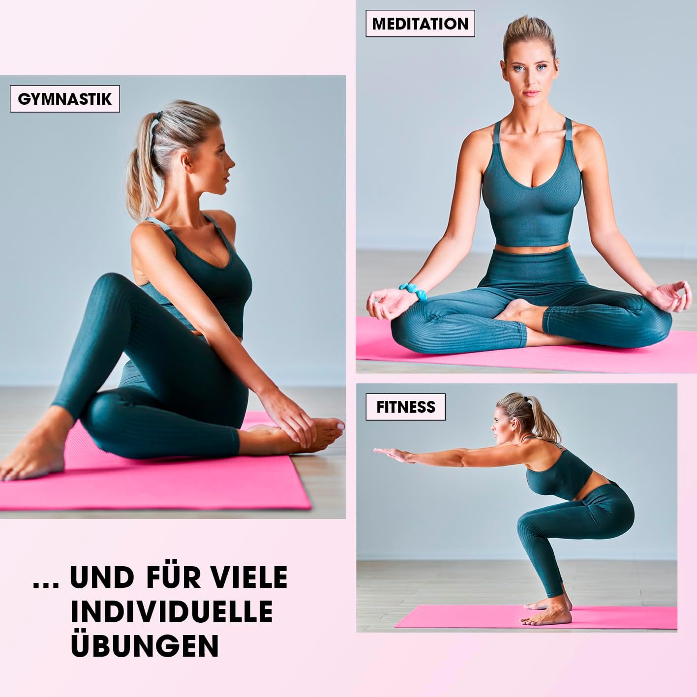 Gelenkschonende Gymnastikmatte, 183x61 cm, 183 x 61 x 2 cm Rose