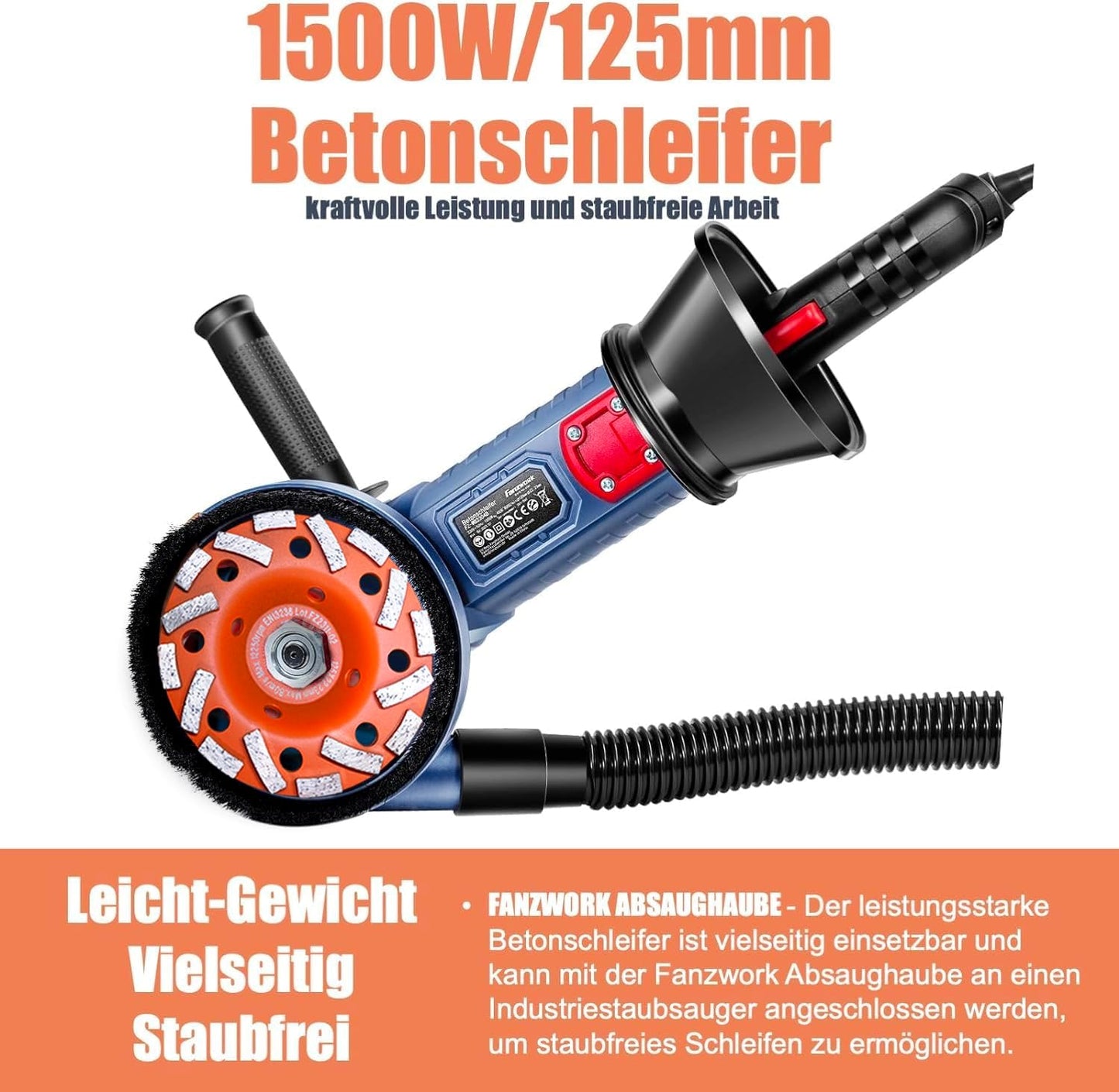 Betonschleifer-Set mit Drehzahlregelung, T-Model/125mm