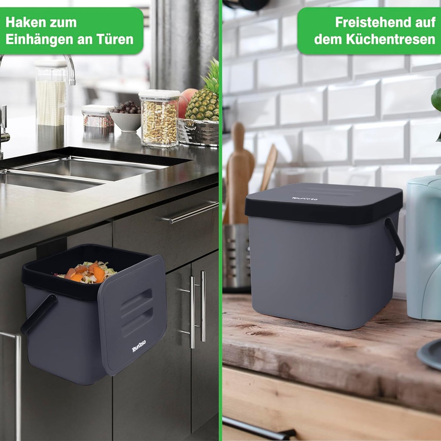 Biomülleimer mit Einhängesystem & Sieb, Anthrazit