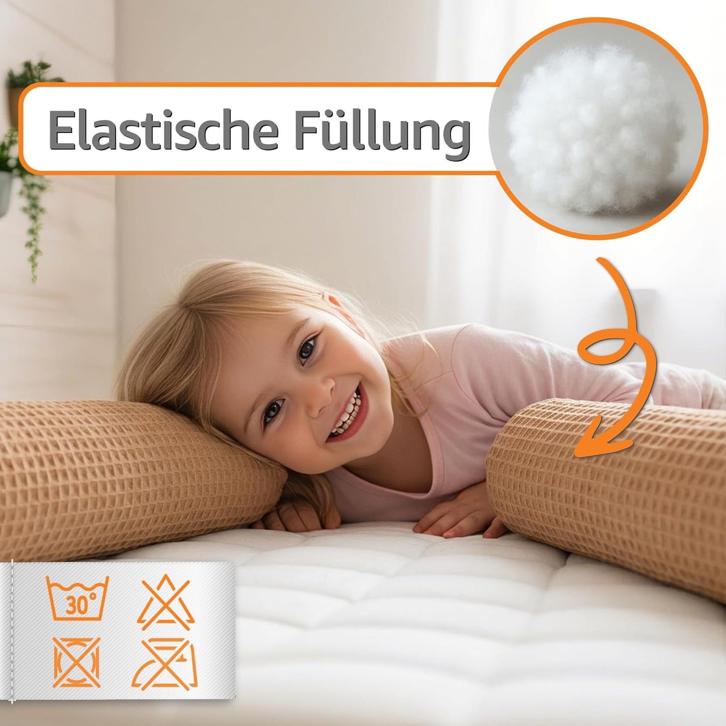 Bettschlange mit waschbarem Bezug, Braun 150 cm