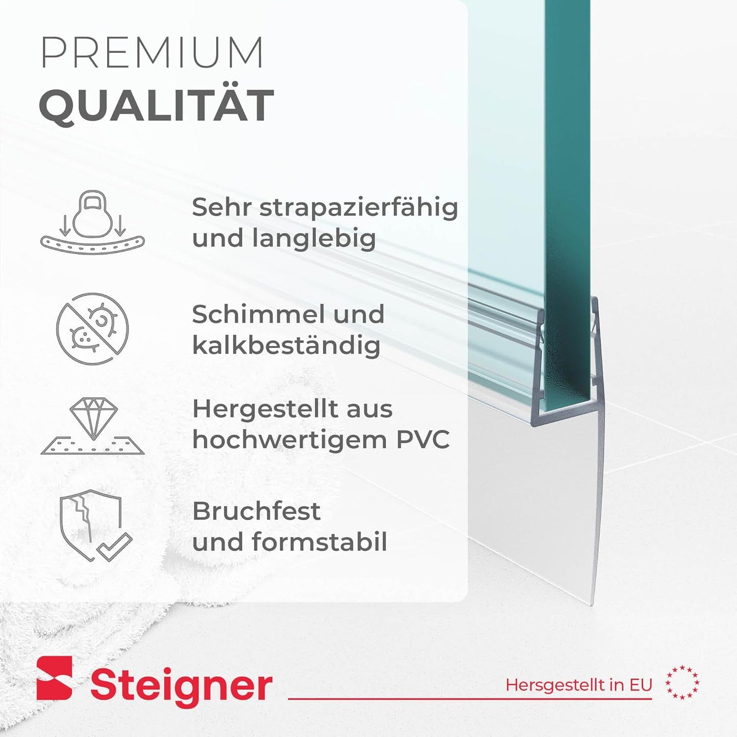 Duschtürdichtung für Eckeinstieg, gerade für 6mm / 7mm / 8mm 13. Länge 150cm