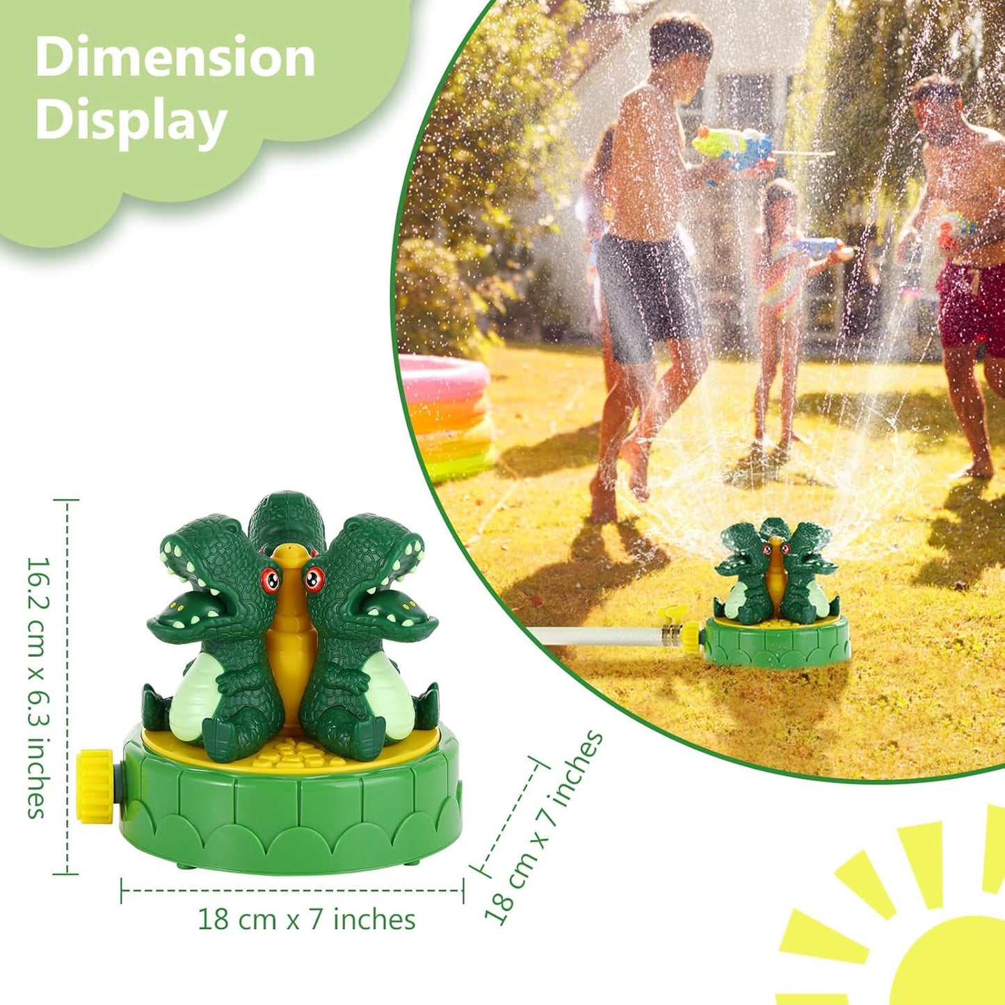 Rotierender Dinosaurier-Wassersprinkler, Rotierender Grüner Dinosaurier