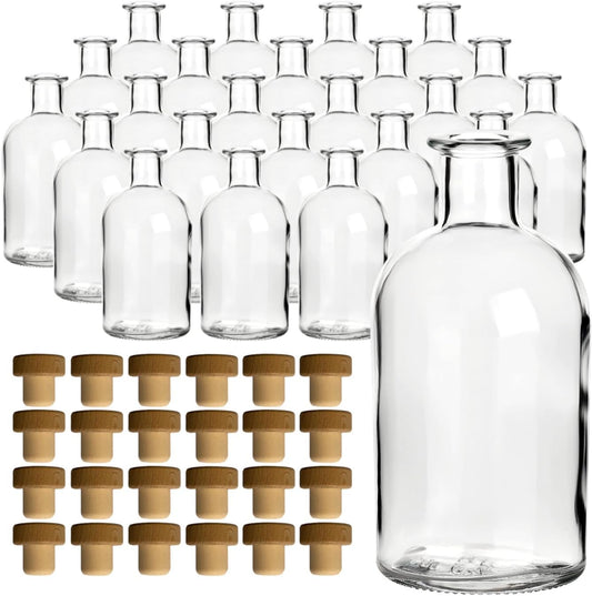24er-Set Glasflaschen, Transparent/Holzgriffkorken, 24 Stück