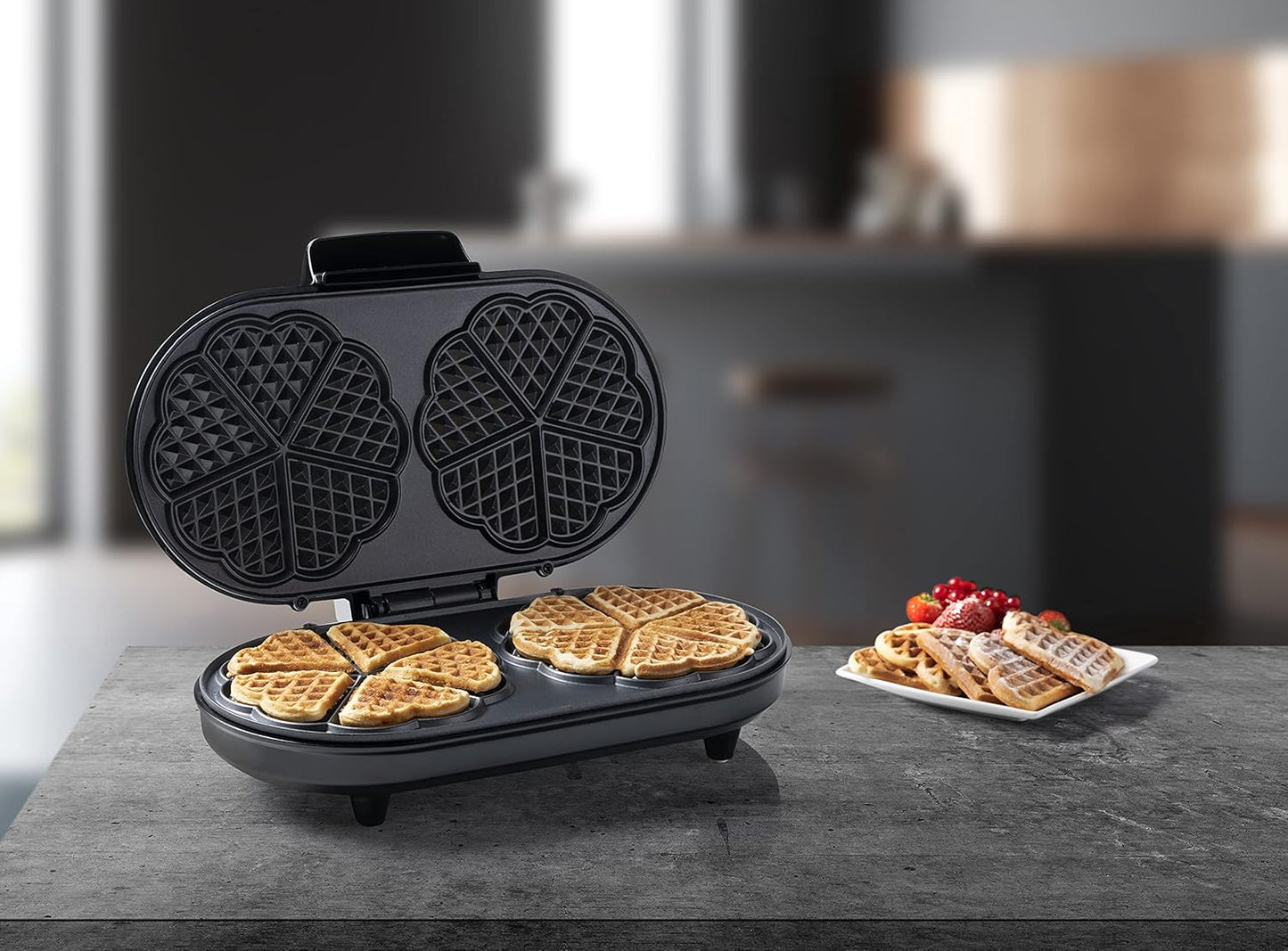 Doppel-Waffeleisen für klassische Herzwaffeln, Kupfer