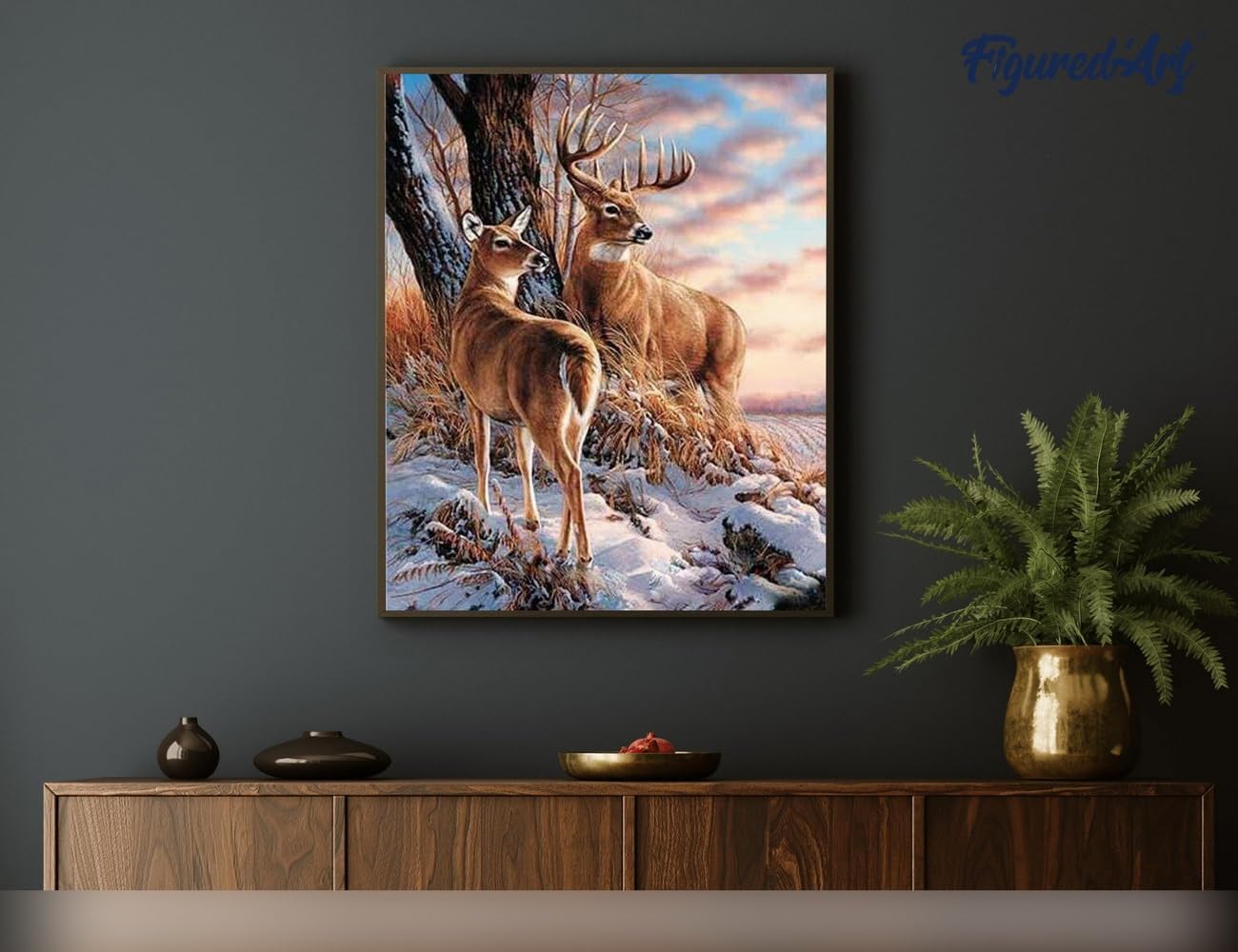 Malen nach Zahlen Hirsch im Winter, 40 x 50 cm, Hirsch im Winter 40x50cm Mit Keilrahmen (nicht gespannt)