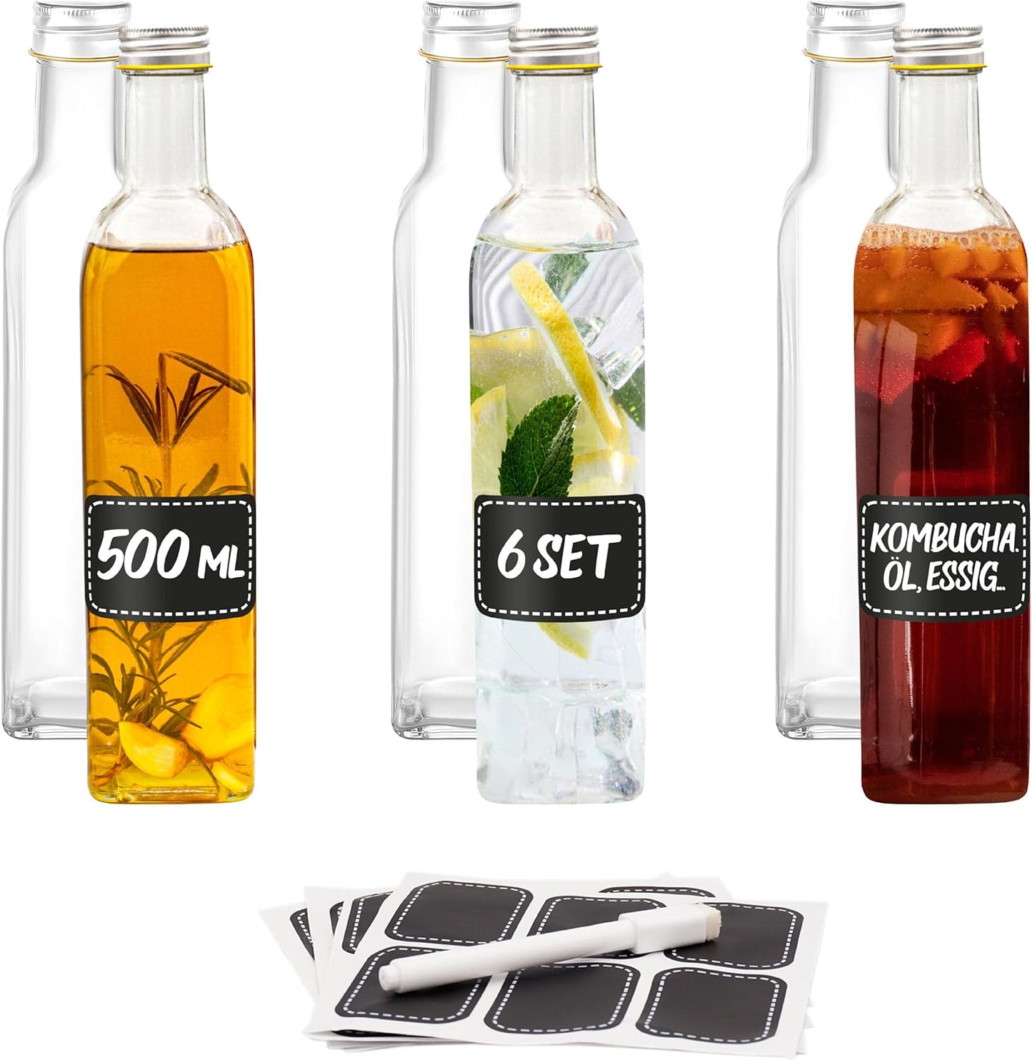 6er-Set Glasflaschen, 6x 500ml