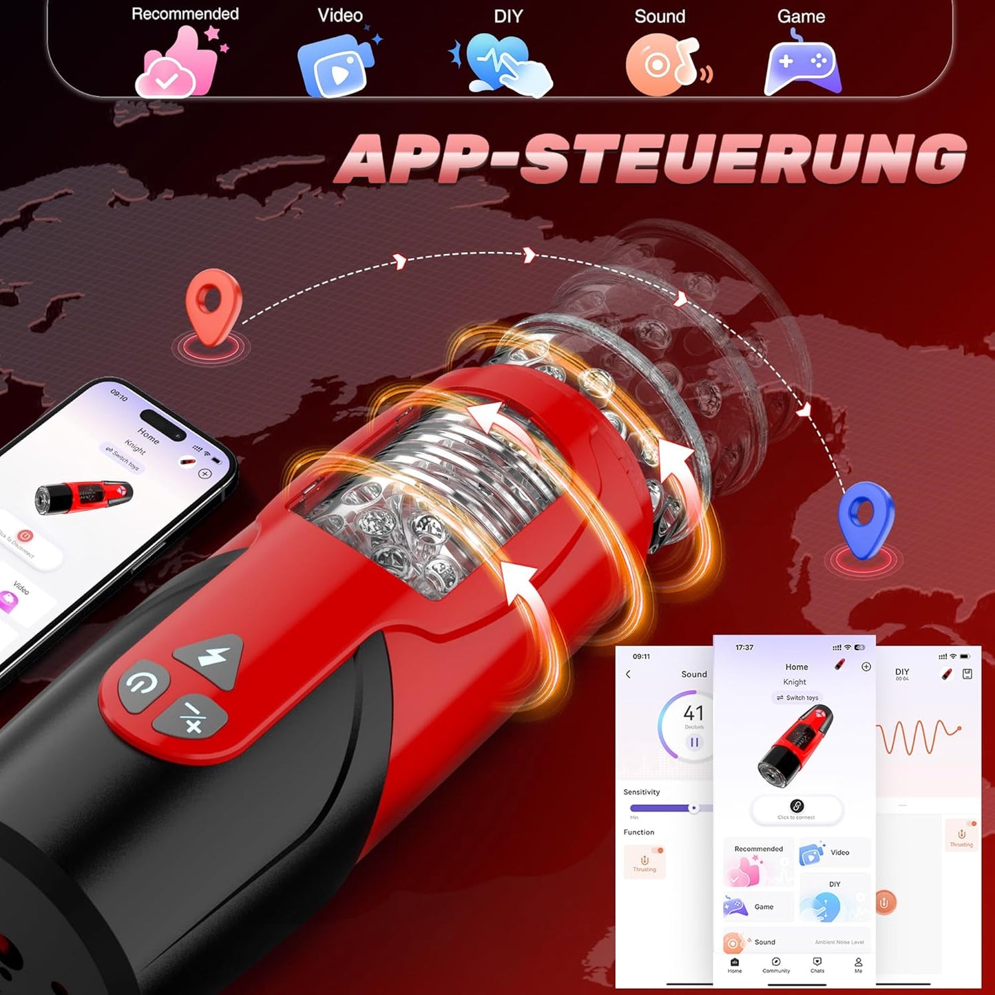 AI-gesteuerter Masturbator mit 7 Modi, Red/Black