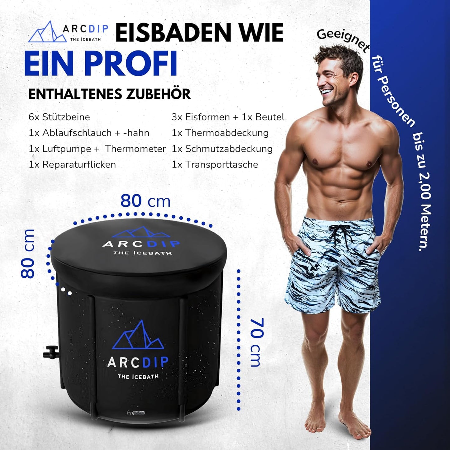 Eistonne mit Isolierabdeckung, Thermometer und Tragetasche