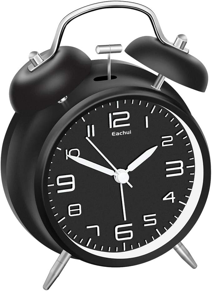 Doppelglockenwecker mit Nachtlicht, Schwarz