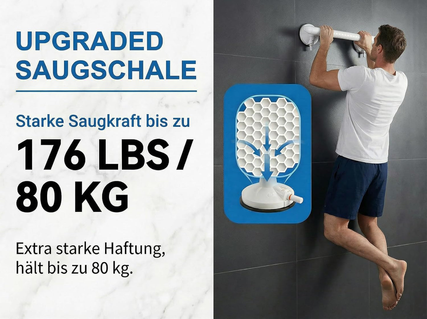 Duschgriff mit Saugnapf und Warnanzeige, Kurz Weiss
