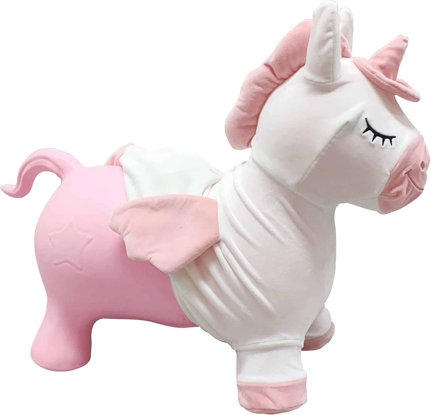 Aufblasbares Hüpf-Einhorn mit Pumpe und abnehmbarem Bezug, Einhorn - Mit Hülle