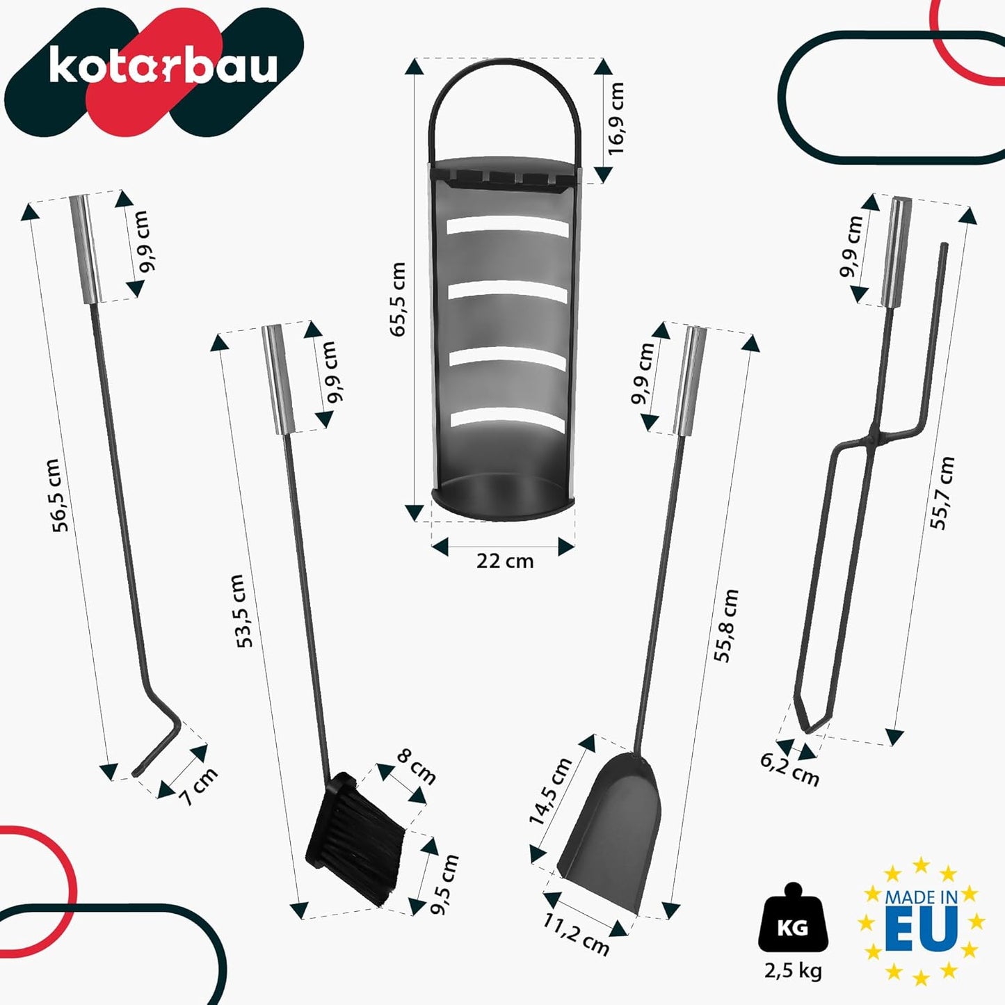 Edelstahl Kamingarnitur Set (5-teilig)