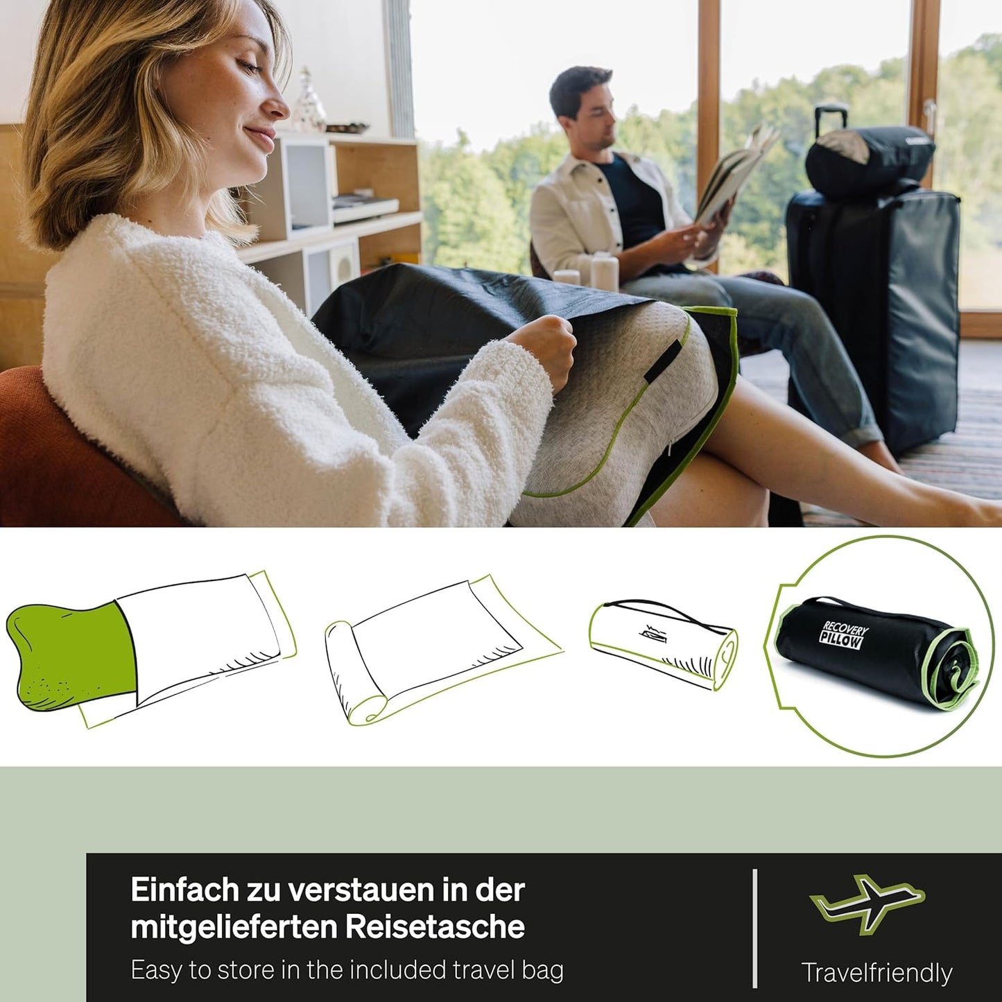 Ergonomisches Nackenkissen-Set, Kissen + Kissenbezug Hellgrau