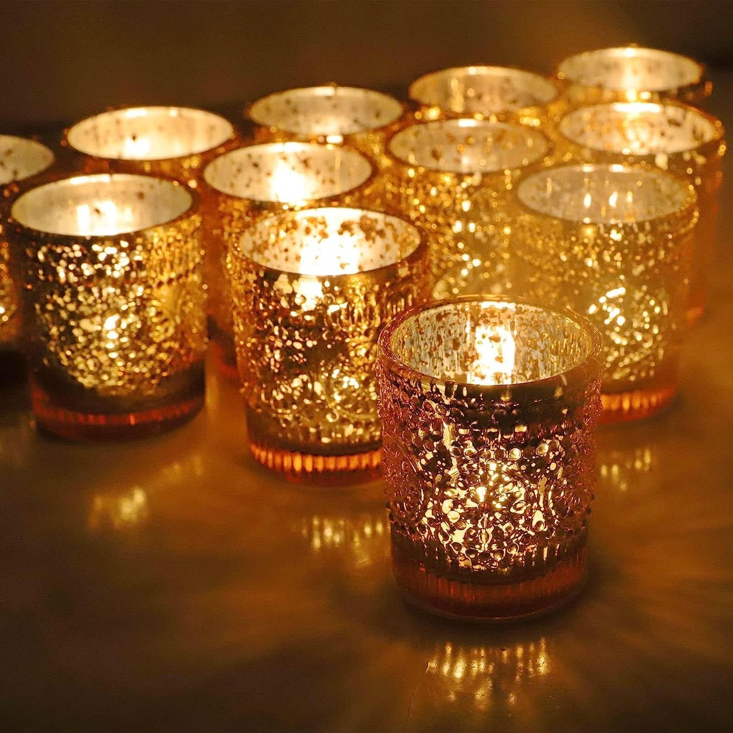 Teelichthalter-Set aus Quecksilberglas (12 Stück), Gold