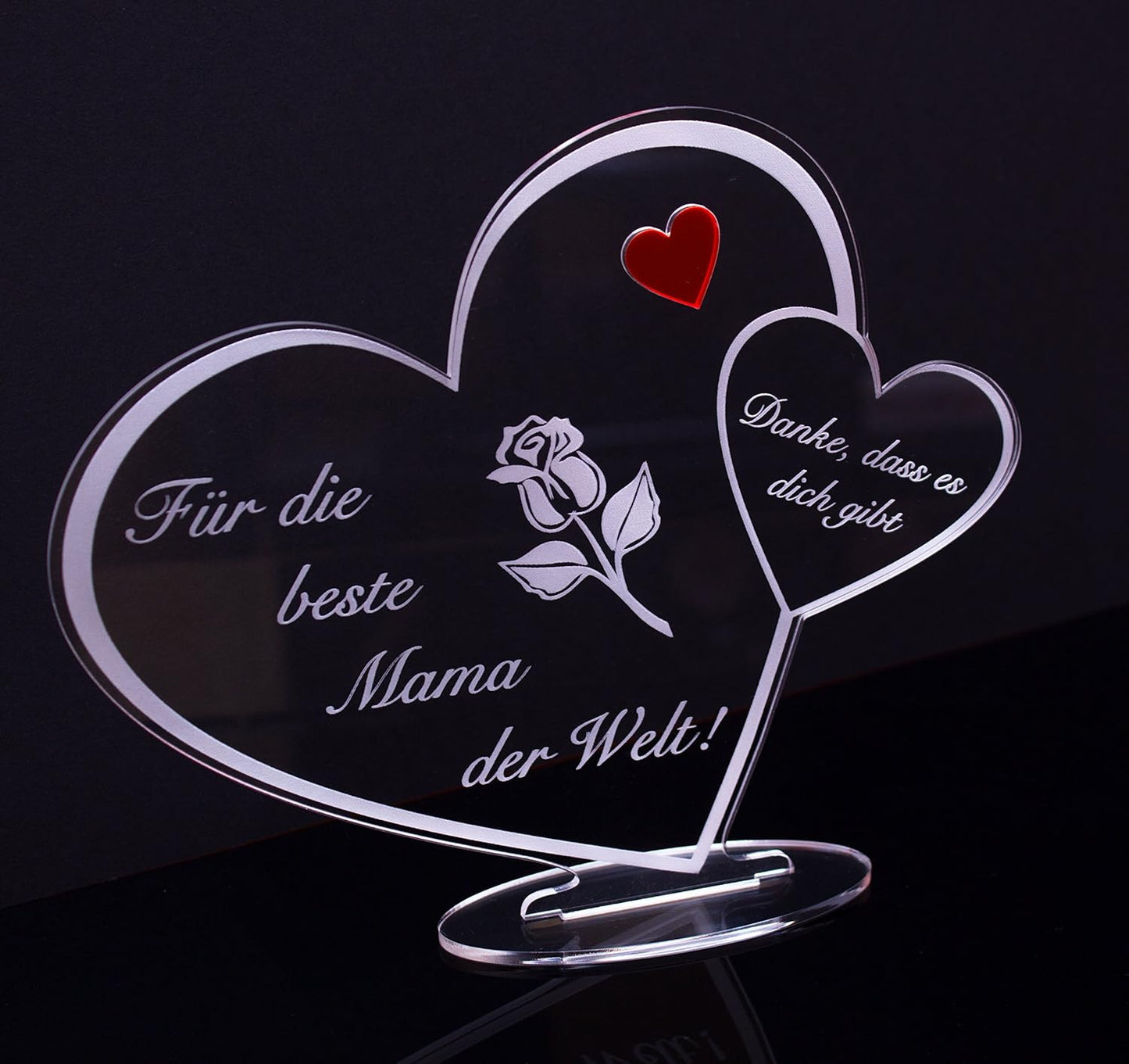 Acryl Herzschild mit Gravur - Für die beste Mama der Welt, Für die beste Mama der Welt!