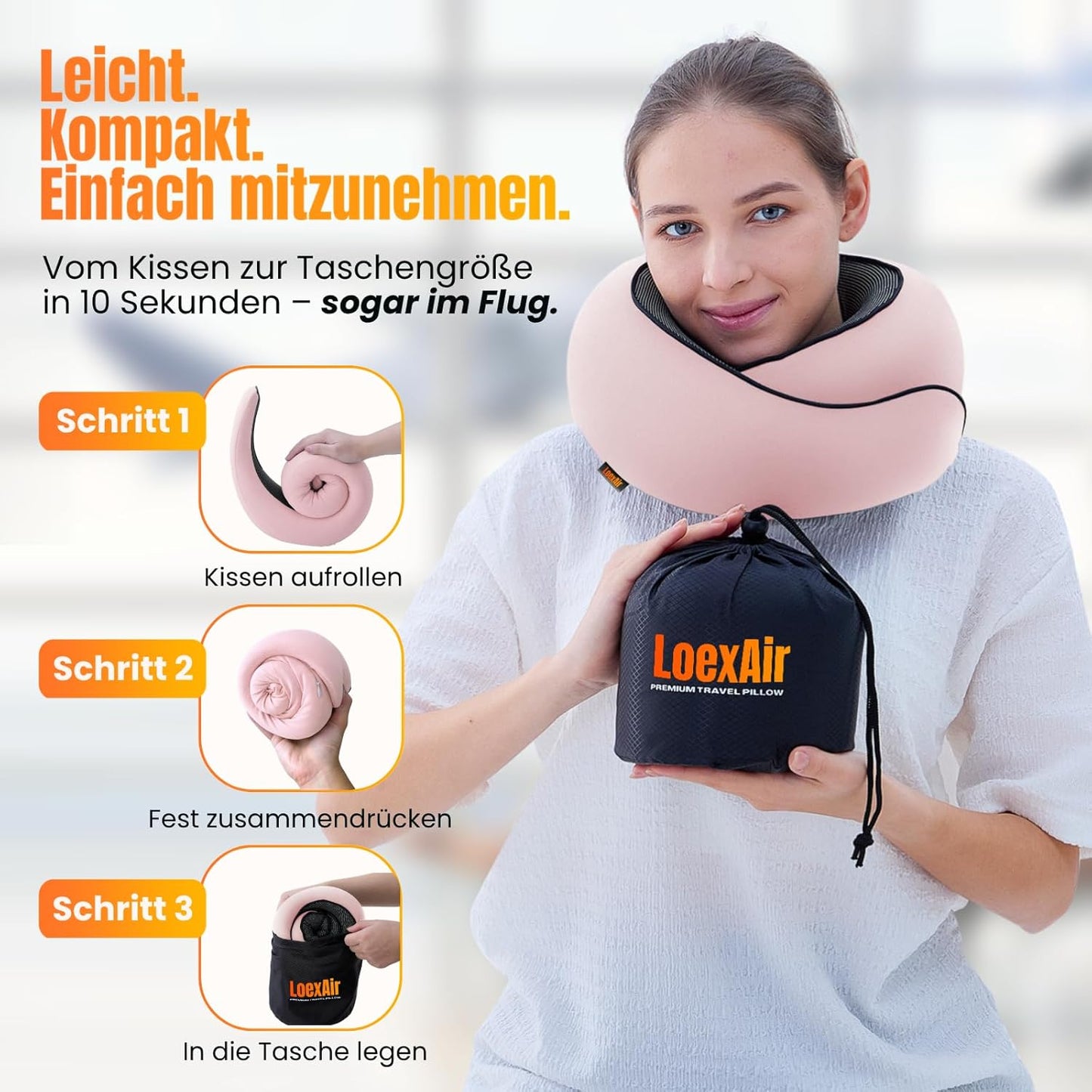 Reisekissen-Set mit Memory-Schaum und Zubehör, Sakura Pink Classic