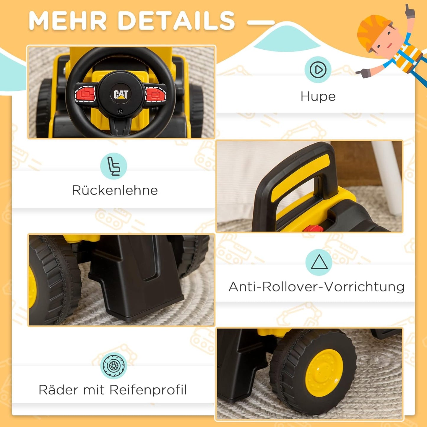 Sitzbagger mit Verstellbarer Schaufel und Hupe