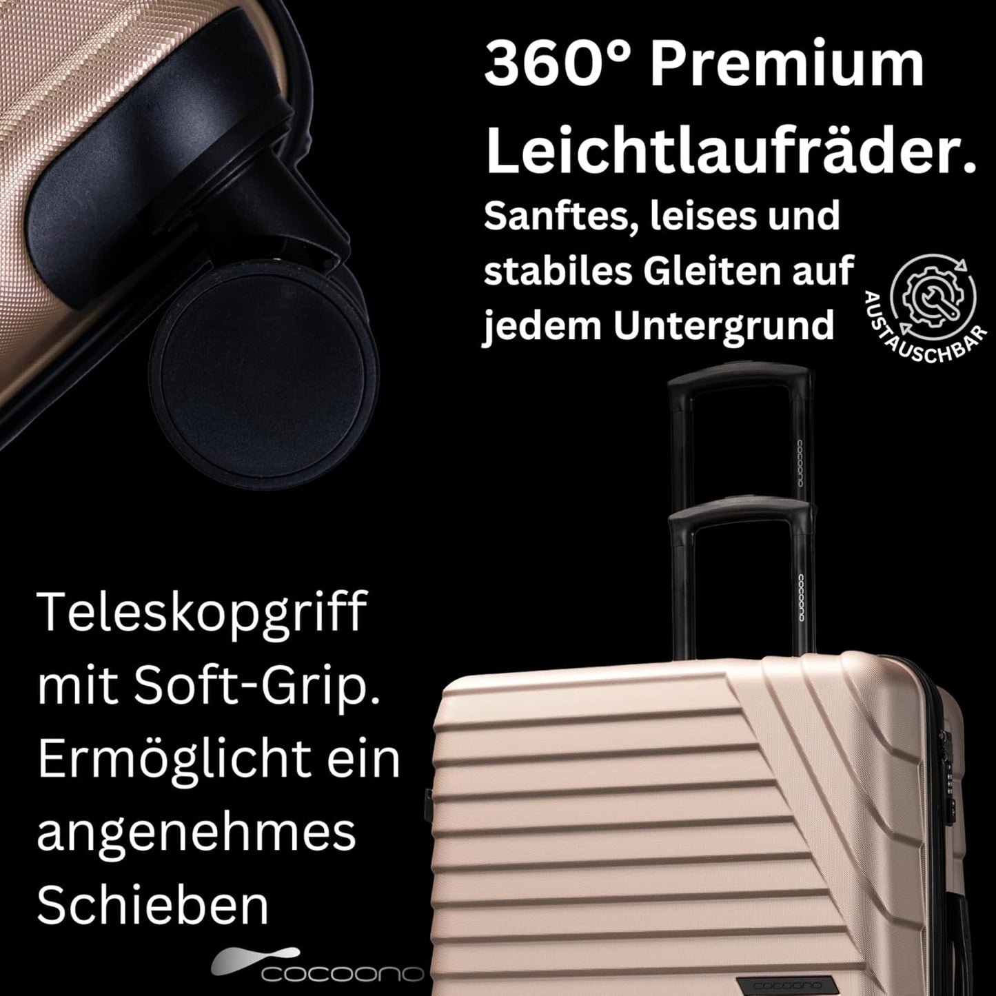 Reisekoffer-Set mit Rollen & TSA Schloss (2-teilig), Champagner 2er SET