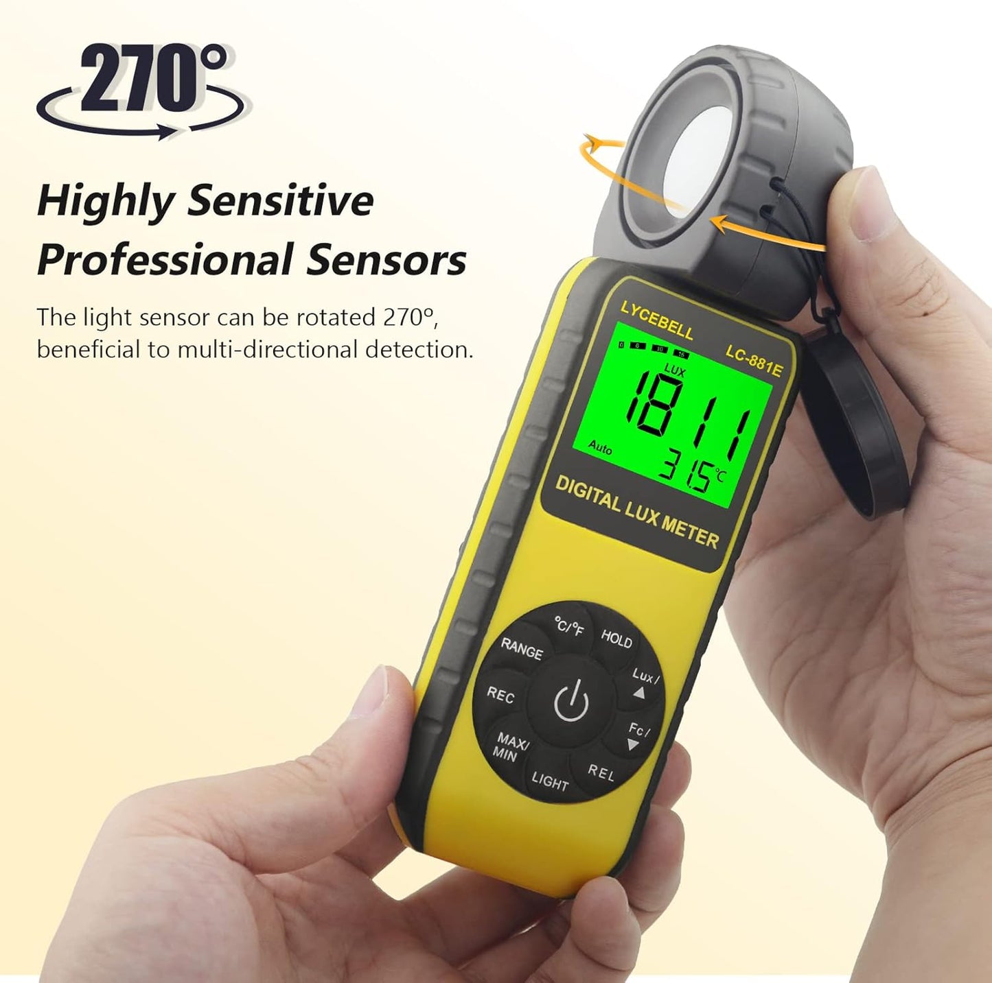 Digital Luxmeter LC-881E mit drehbarem Detektor, 300,000 Lux