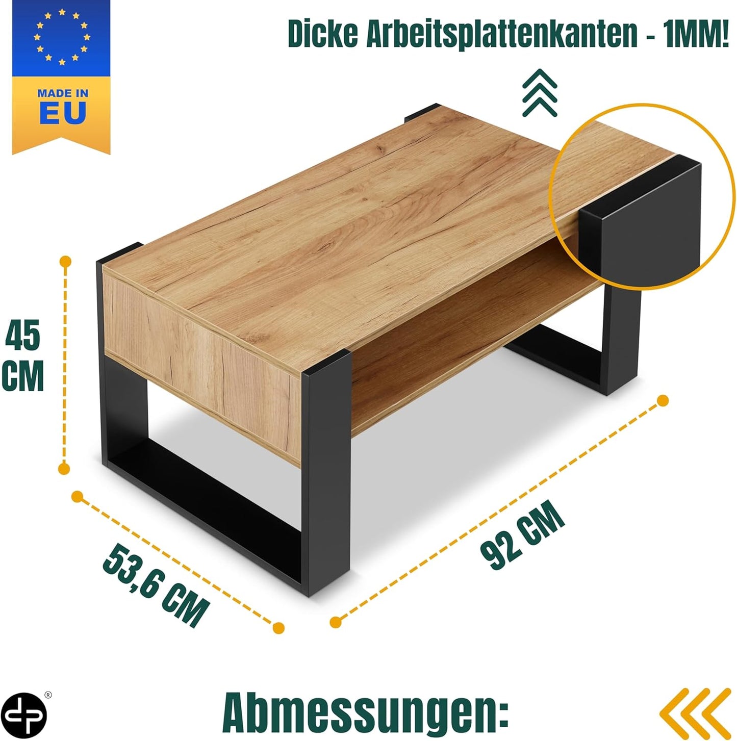 Couchtisch mit Stauraum, Schwarz + Eiche