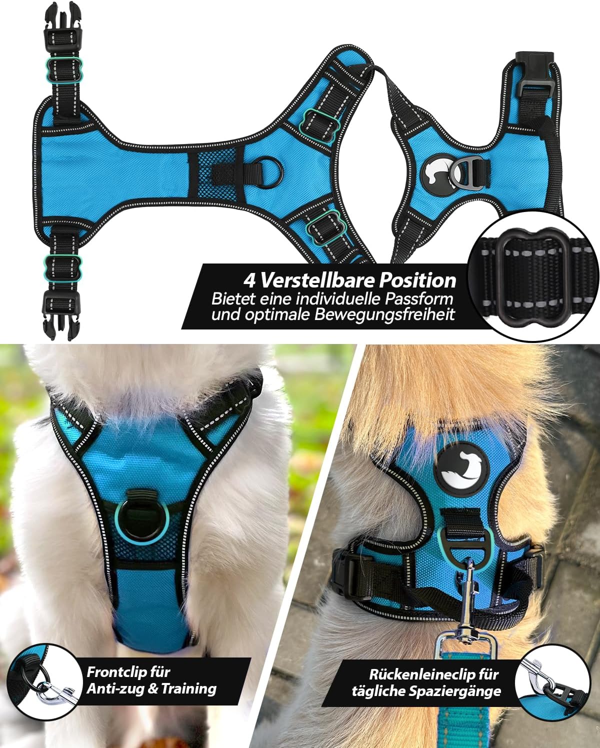 Reflektierendes Hundegeschirr mit Griff, S (1er Pack) Blau