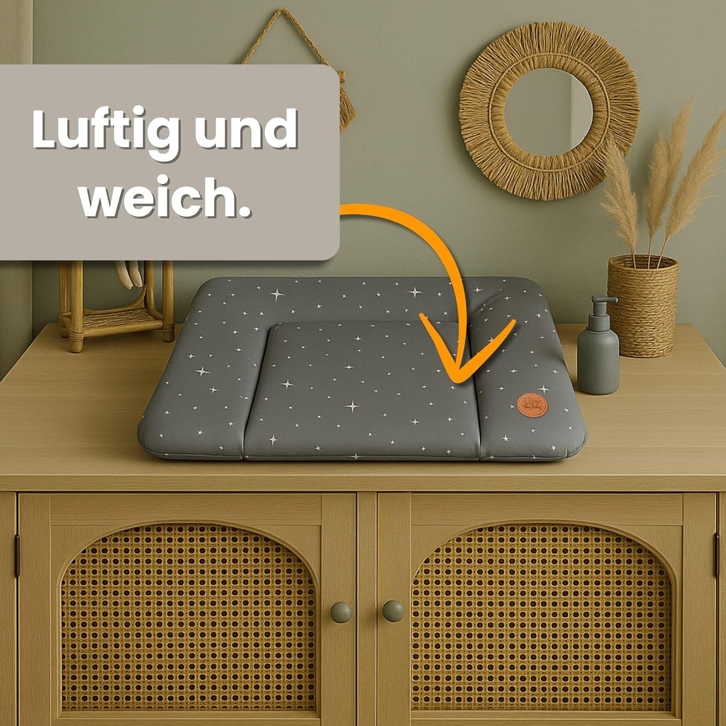 Wickelunterlage Wasserdicht (85x72 cm), Beige mit Weiss Sternen 1: 85 x 72 cm